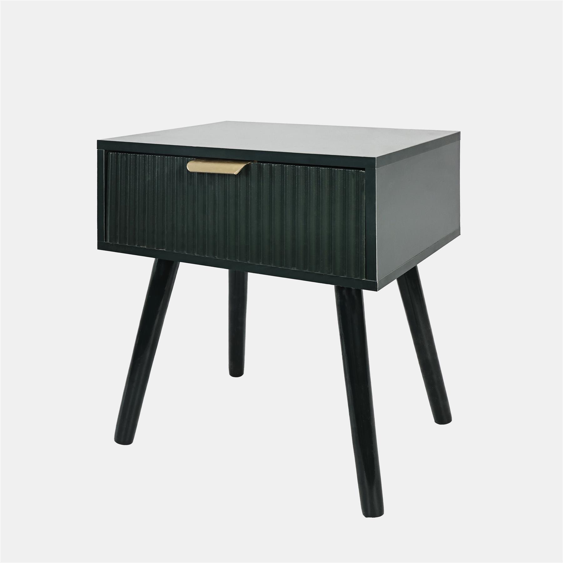 OHS Ribbed Bedside Nightstand 1 Drawer Storage Unit Wooden End Table