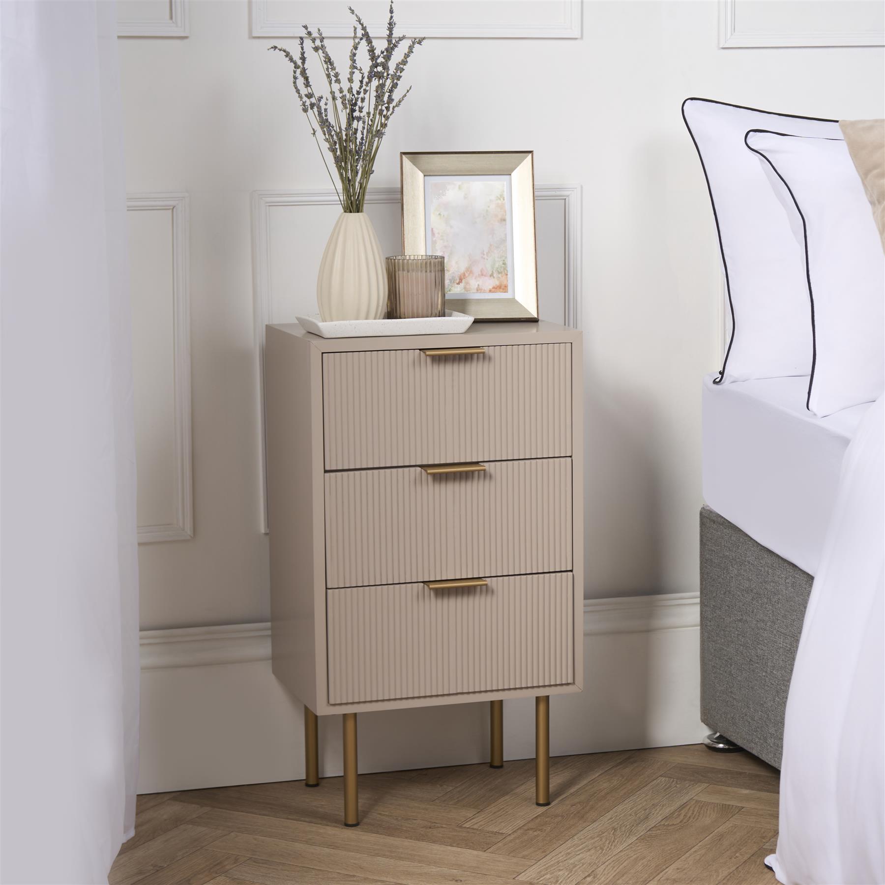 Ribbed Bedside Table Modern Bedroom 3/4 Draw Office Nightstand Living Room Unit - Picture 46 of 71