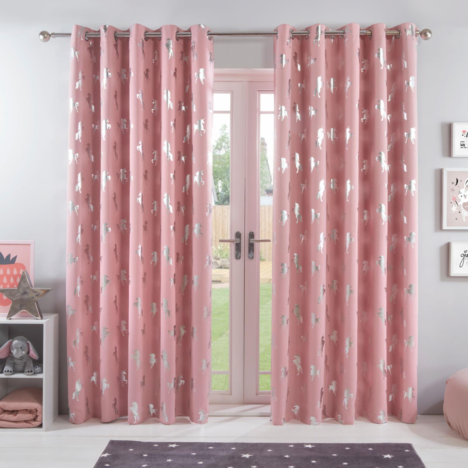 Dreamscene Unicorn Blackout Ready Made Curtains Pair Eyelet Kids Girl