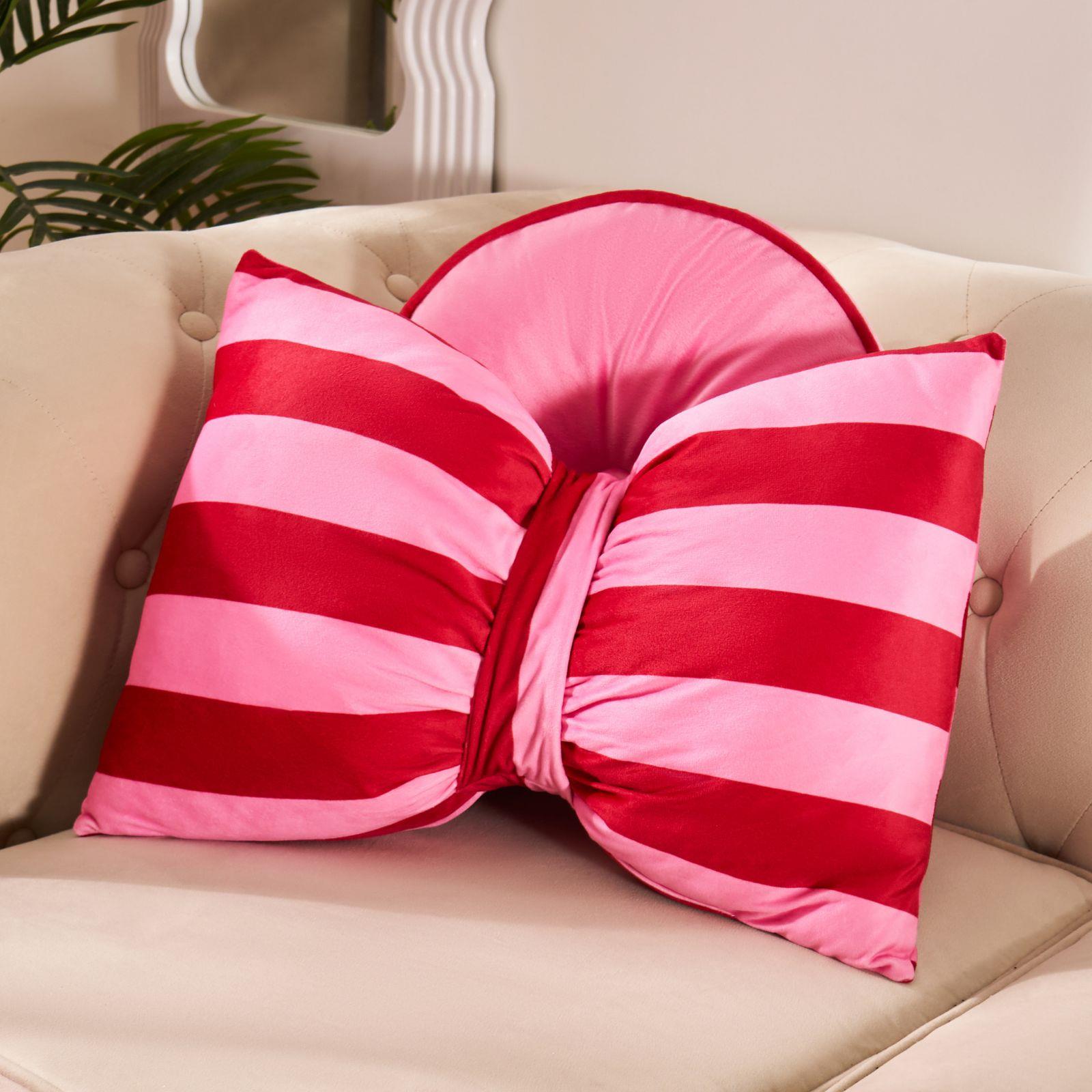 OHS Bow Shaped Cushion Striped Matte Velvet Novelty Decorative Scatter Pillow