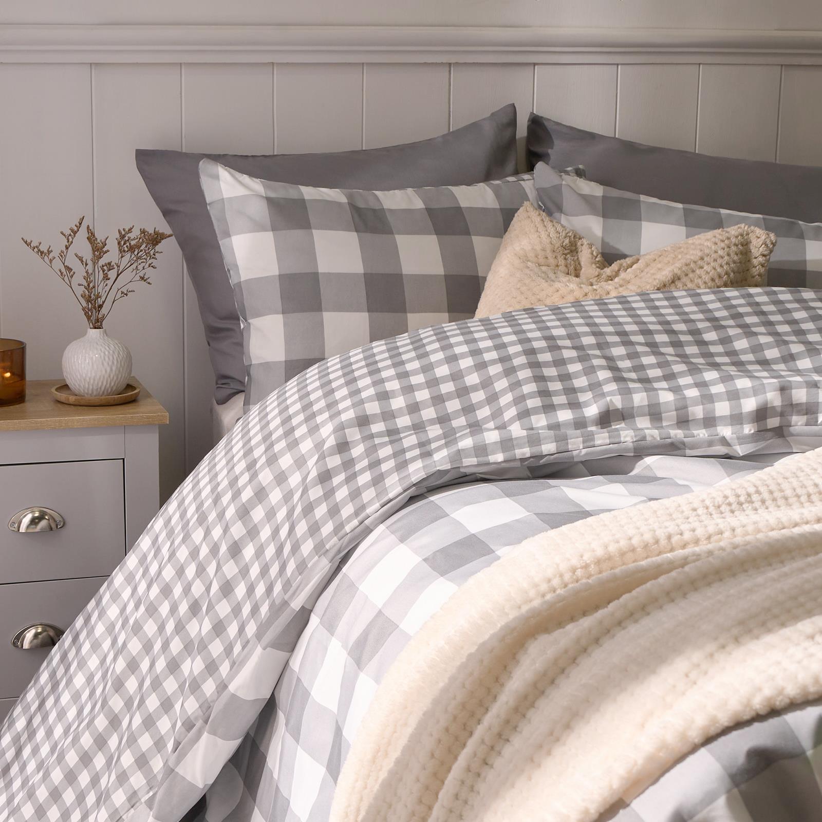 OHS Gingham Duvet Cover Bedding Set Check Quilt Pillowcase Reversible