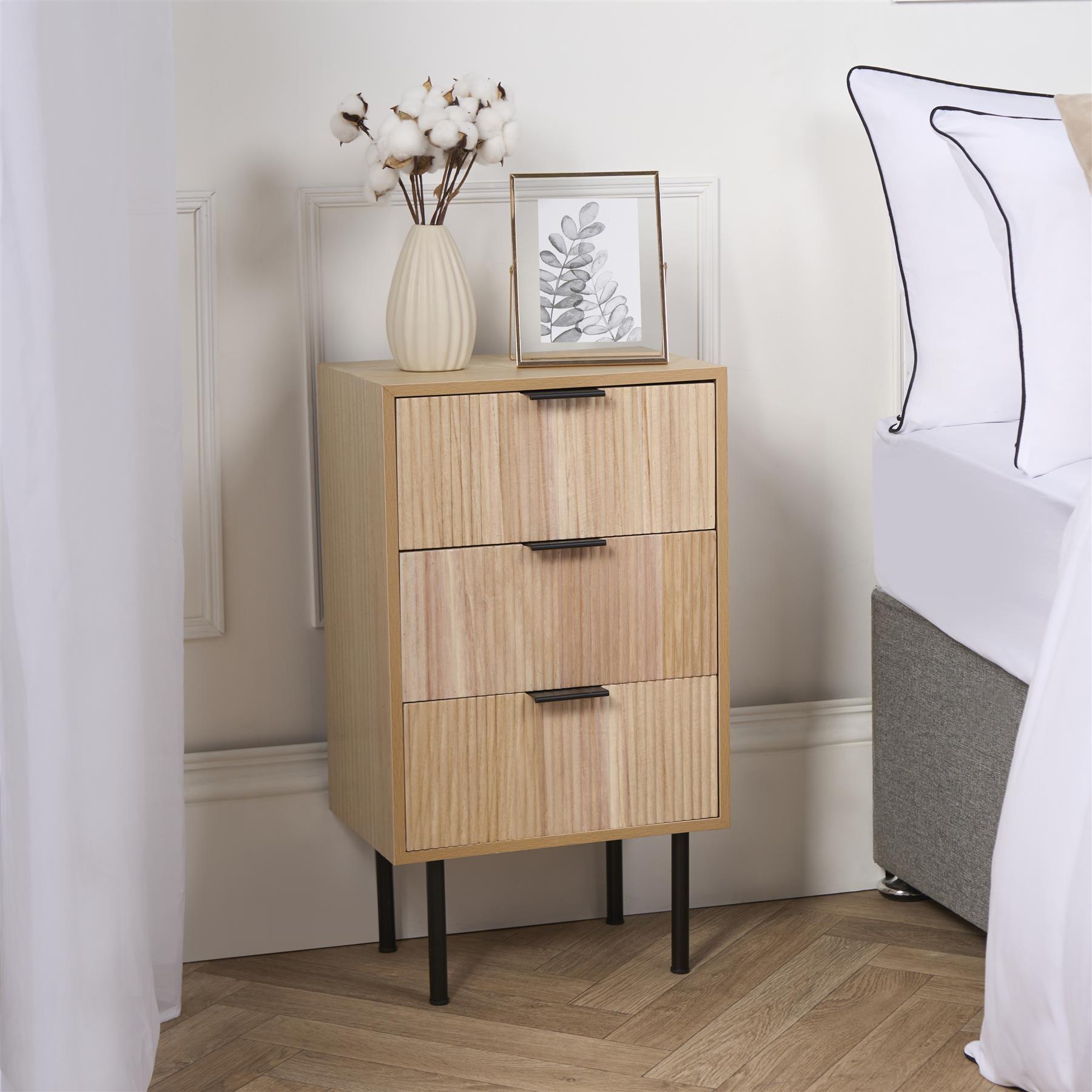 Ribbed Bedside Table Modern Bedroom 3/4 Draw Office Nightstand Living Room Unit - Picture 28 of 71