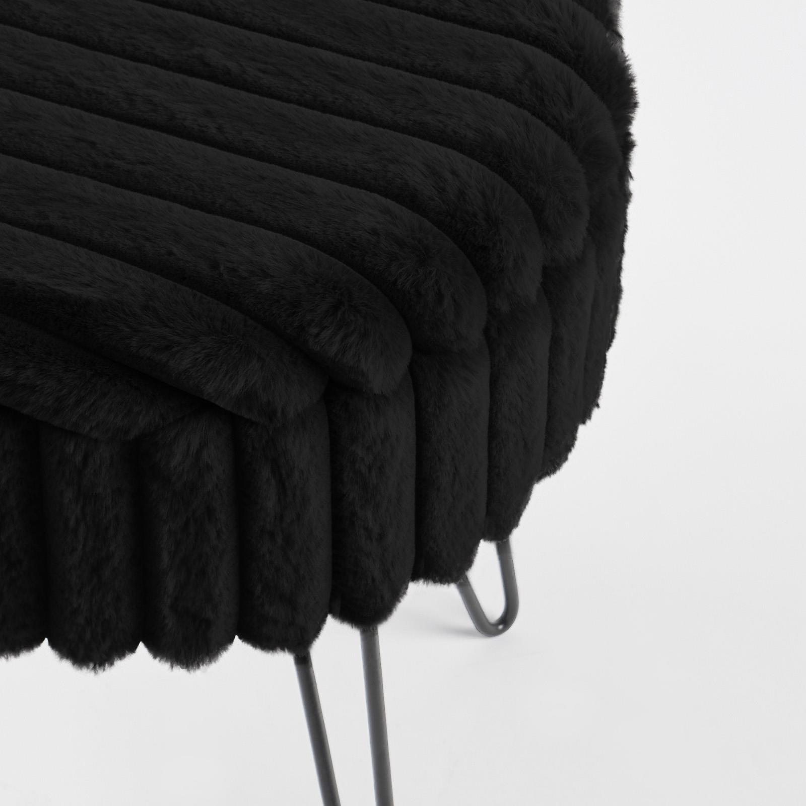 OHS Faux Fur Stool Hairpin Ribbed Fleece Round Vanity Seat Foot Rest Chair