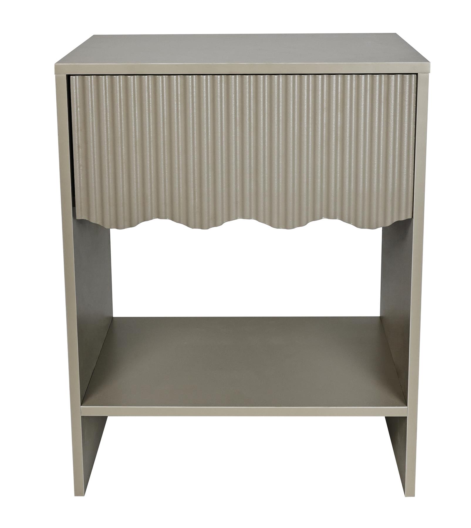 OHS Scallop Bedside Ribbed Wood Nightstand 1 Drawer Storage Unit End Table