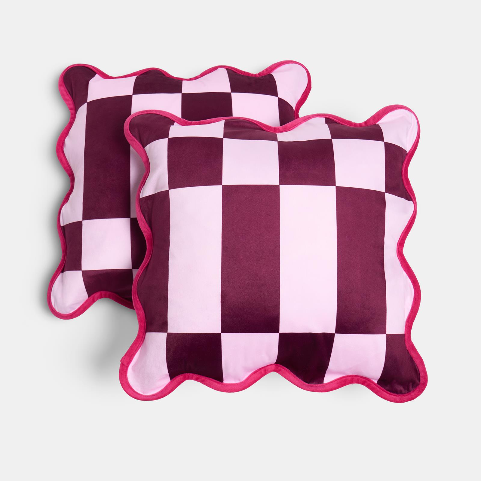 OHS Checkerboard Cushion Covers Scallop Edge Matte Velvet Square Pillowcases