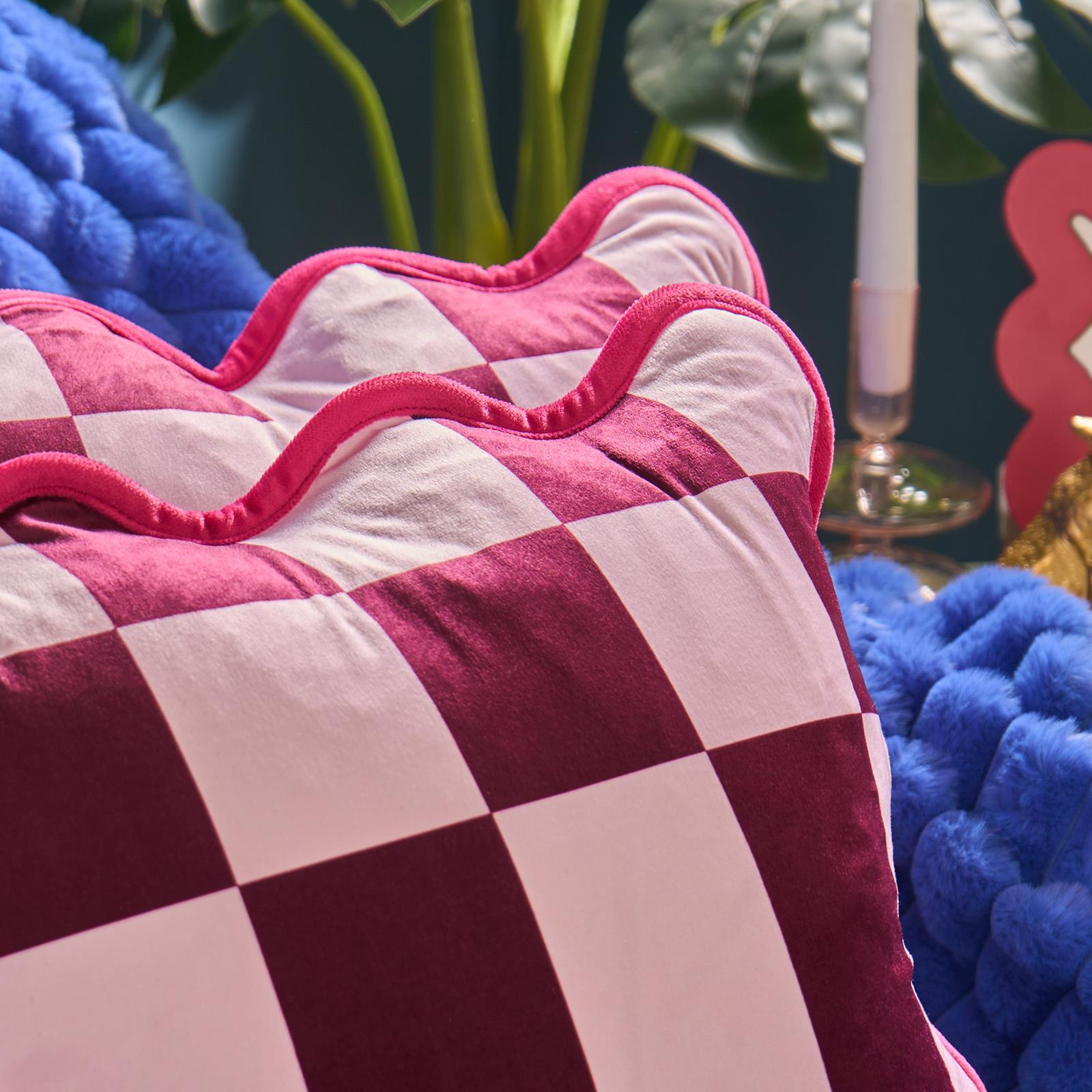 OHS Checkerboard Cushion Covers Scallop Edge Matte Velvet Square Pillowcases