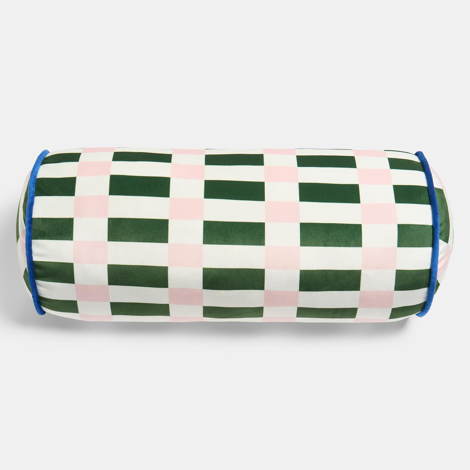 OHS Checkerboard Print Bolster Pillow Piped Matte Velvet Back Support Cushion