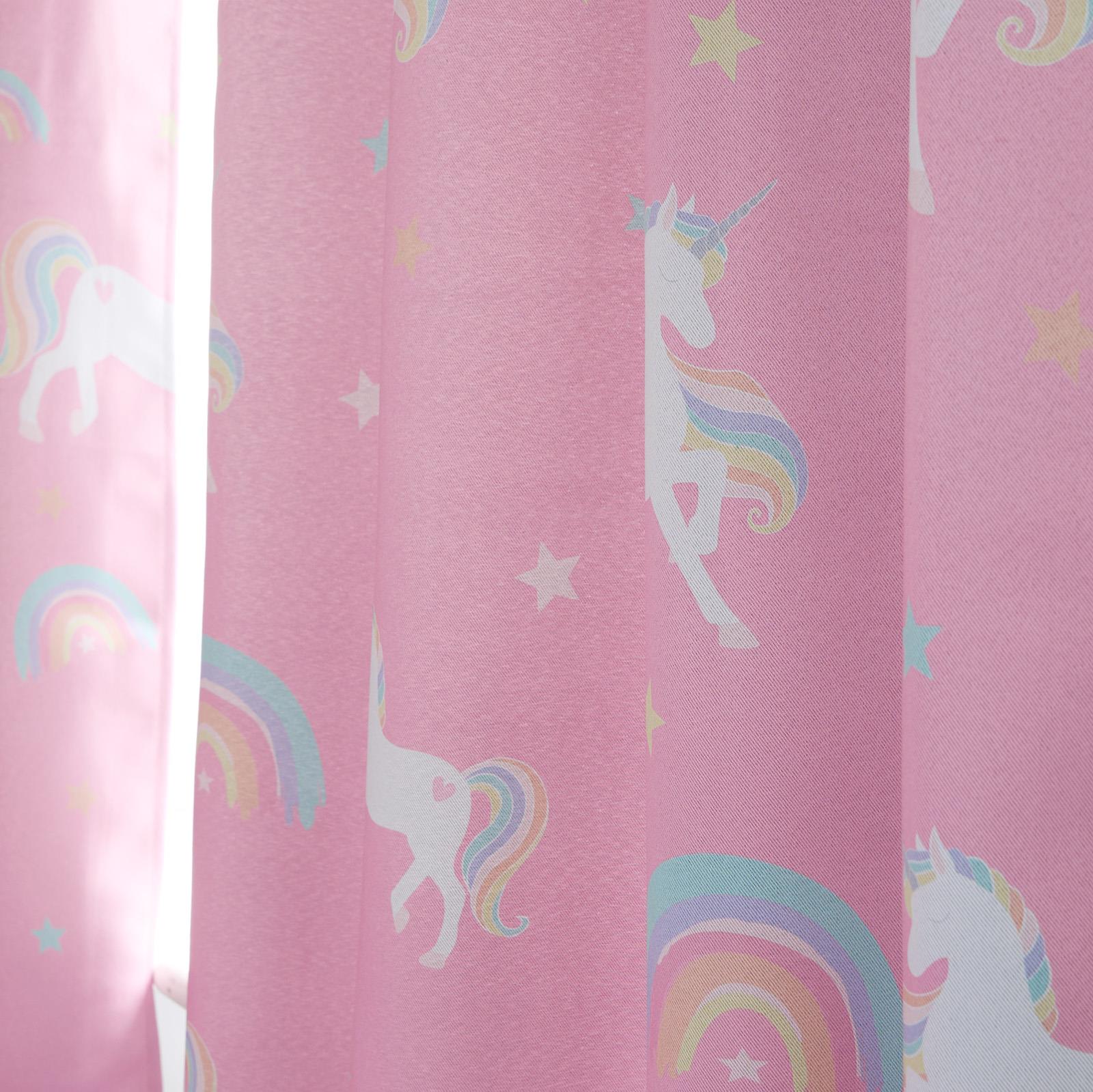 Kids Eyelet Curtains Blackout Unicorn Rainbow Pair of Ring Top Ready Made Panels