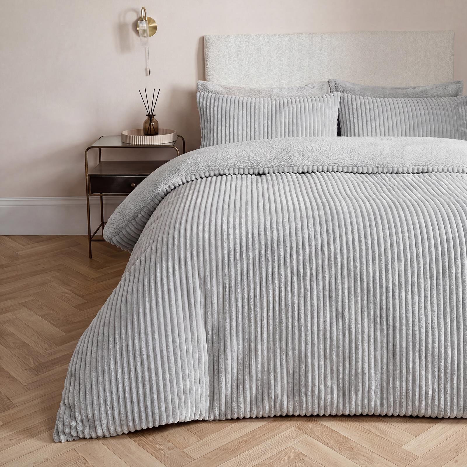 OHS Ribbed Fleece Duvet Cover Set Sherpa Reverse Thermal Supersoft Bedding
