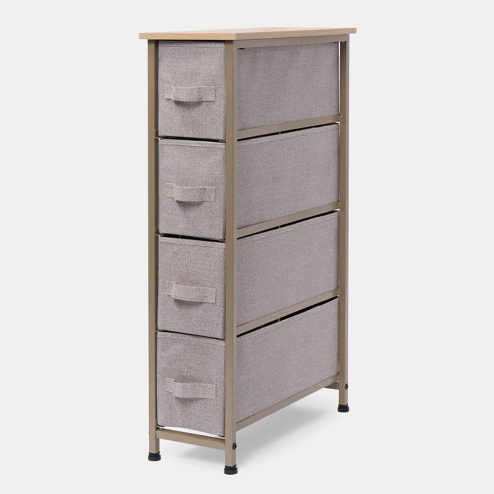 Narrow 4 Drawer Storage Cabinet Bedside Table Unit Clothes Home Fabric Organiser
