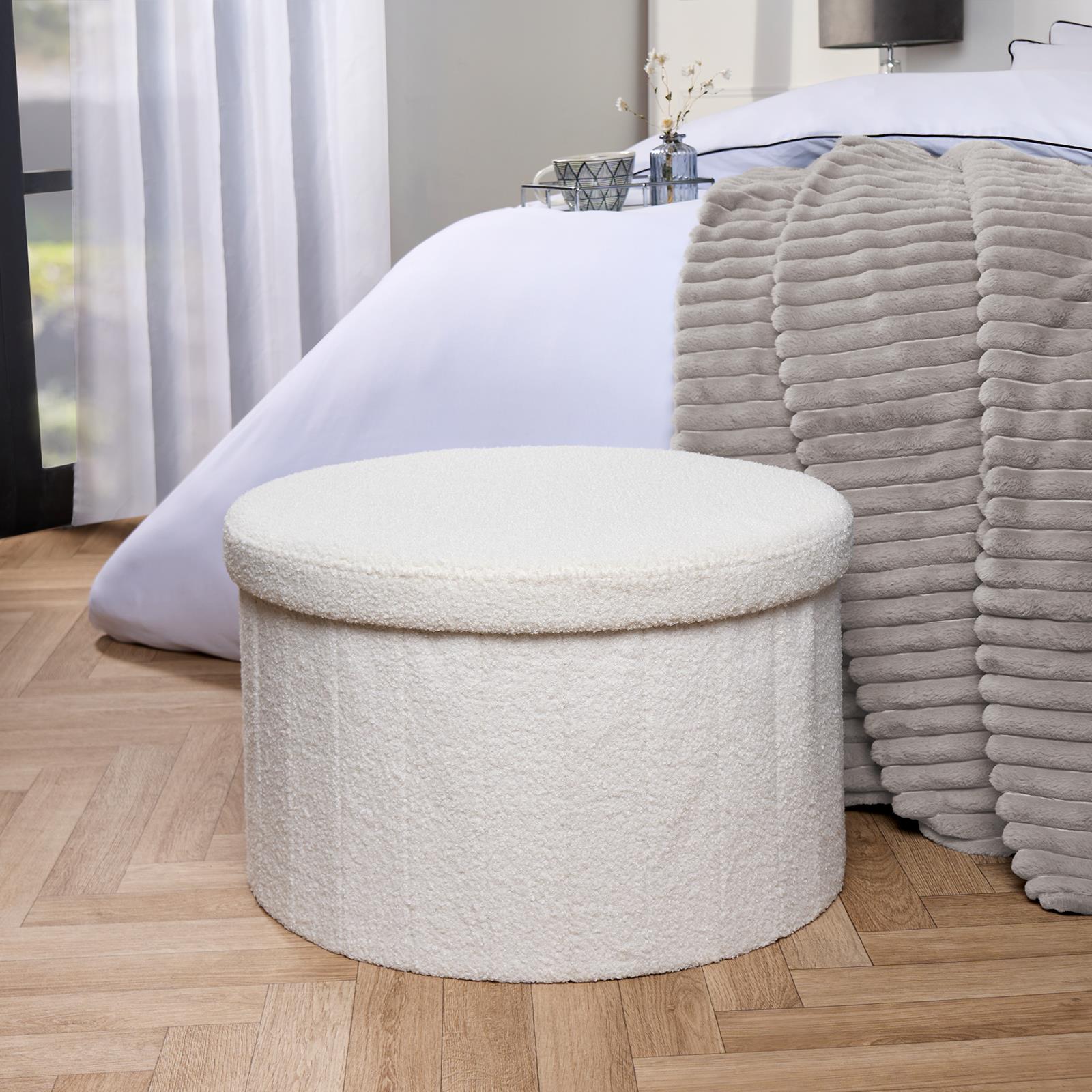 Ottoman Storage Box Folding Footstool Space Saving Boucle Teddy Fleece Seat Tub - Picture 28 of 34