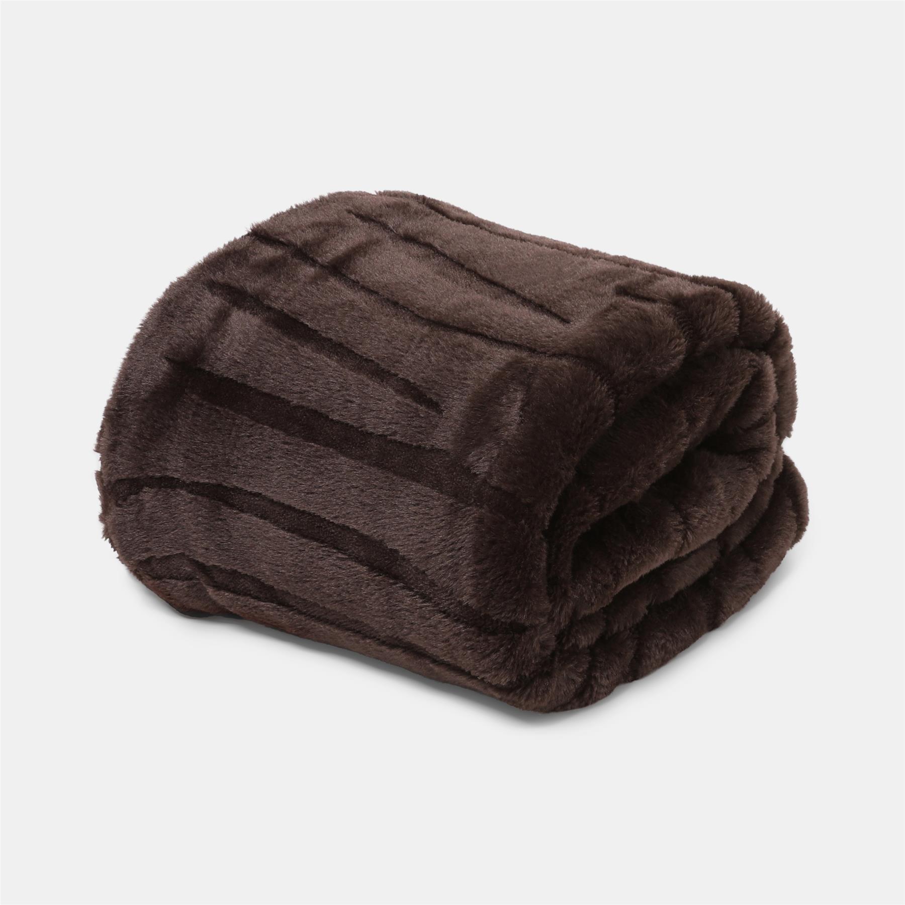 OHS Faux Fur Ribbed Fleece Throw Over Bed Blanket Supersoft, Green - 150 x 200cm