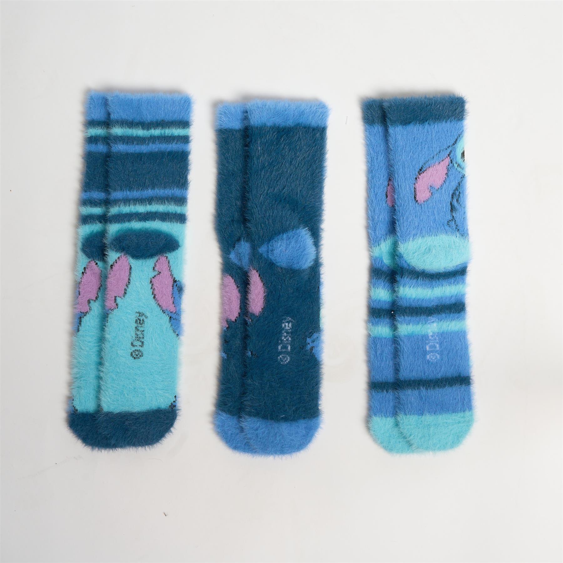 OHS x Stitch Socks 3 Pair Warm Soft Fluffy Fleece Indoor Bed Lounge Sock Slipper