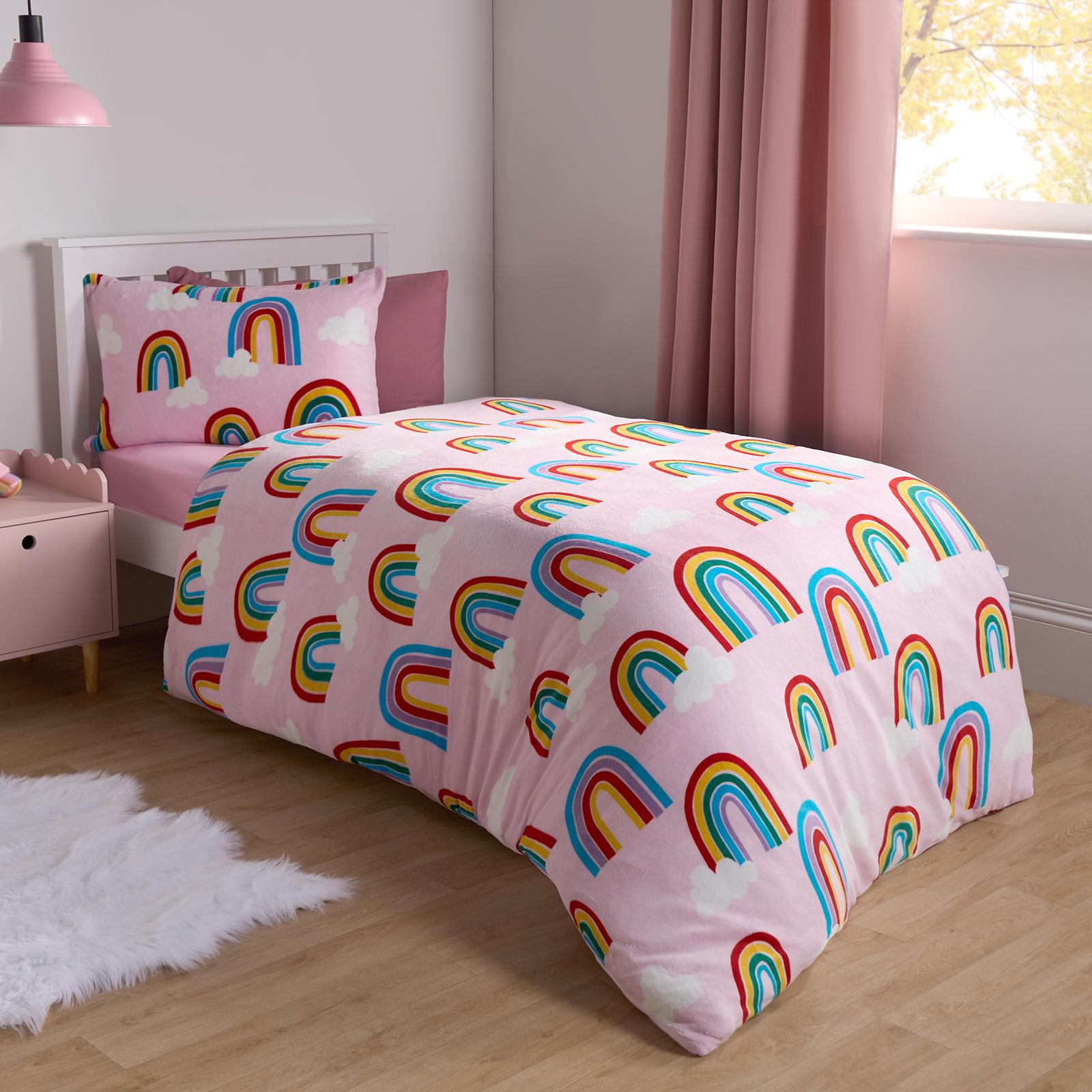 OHS Rainbow Duvet Cover Set Warm Teddy Fleece Supersoft Thermal Bedding