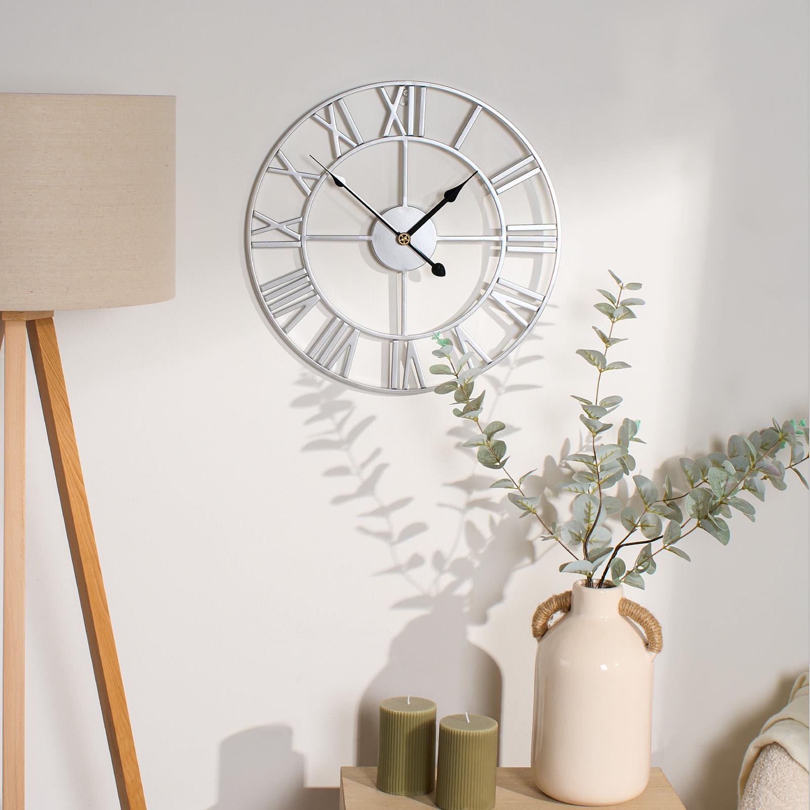 Large Wall Clock Roman Numerals Skeleton Big Open Round Face Living Room Kitchen - Picture 19 of 23