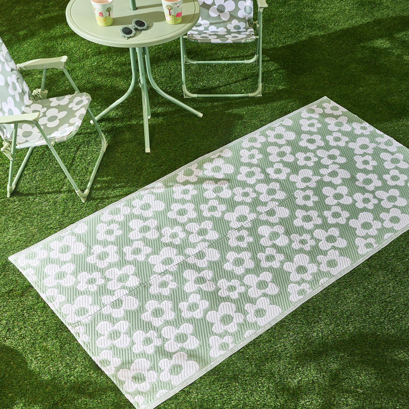 OHS Daisy Print Garden Rug Outdoor Waterproof Area Mat Patio Decor