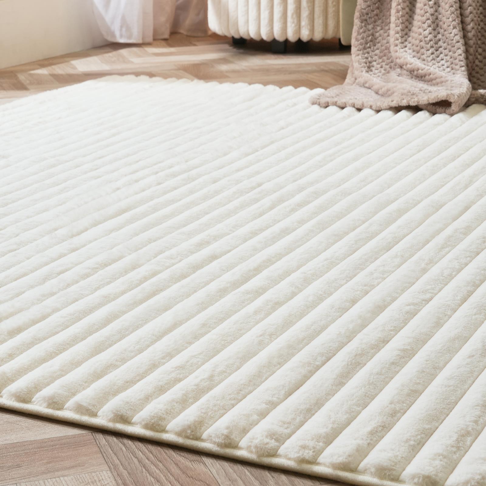 Faux Fur Rug Living Room Ribbed Large Mat Luxury Carpet Anti Slip Floor Runner