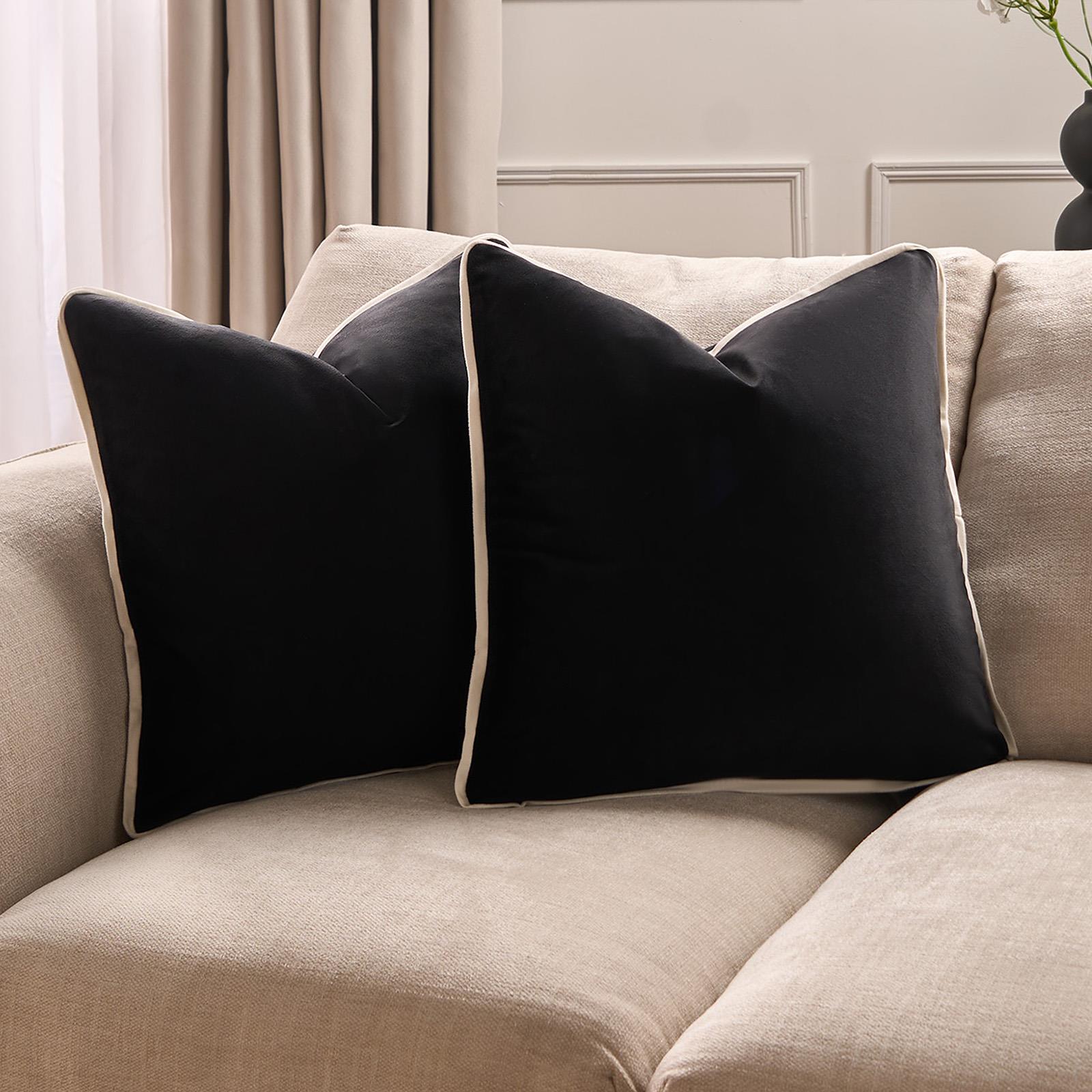 OHS Piped Edge Cushion Covers Matte Velvet Soft Luxury 2/4 Square Pillowcases