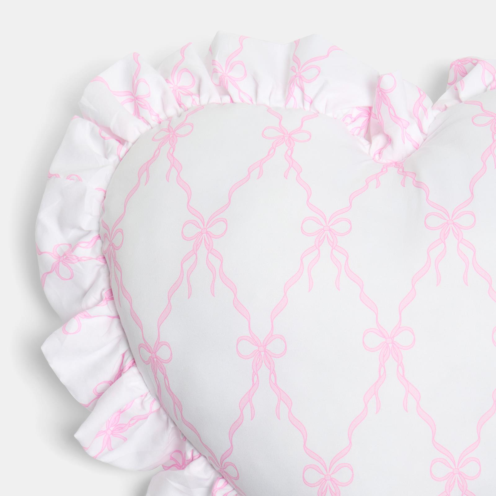 OHS Heart Scatter Cushion Bow Lattice Frill Microfibre Decorative Throw Pillow