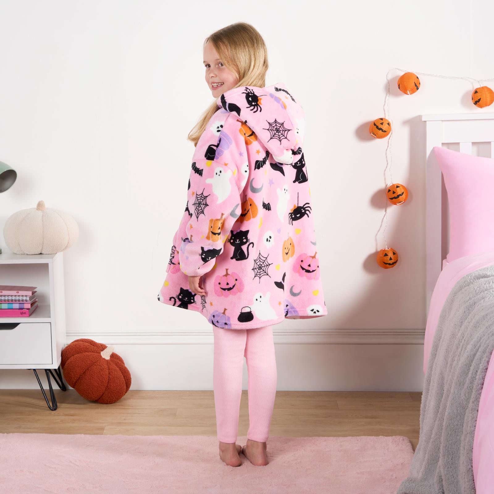 OHS Kids Hoodie Blanket Halloween Prints Sherpa Lined Wearable Throw