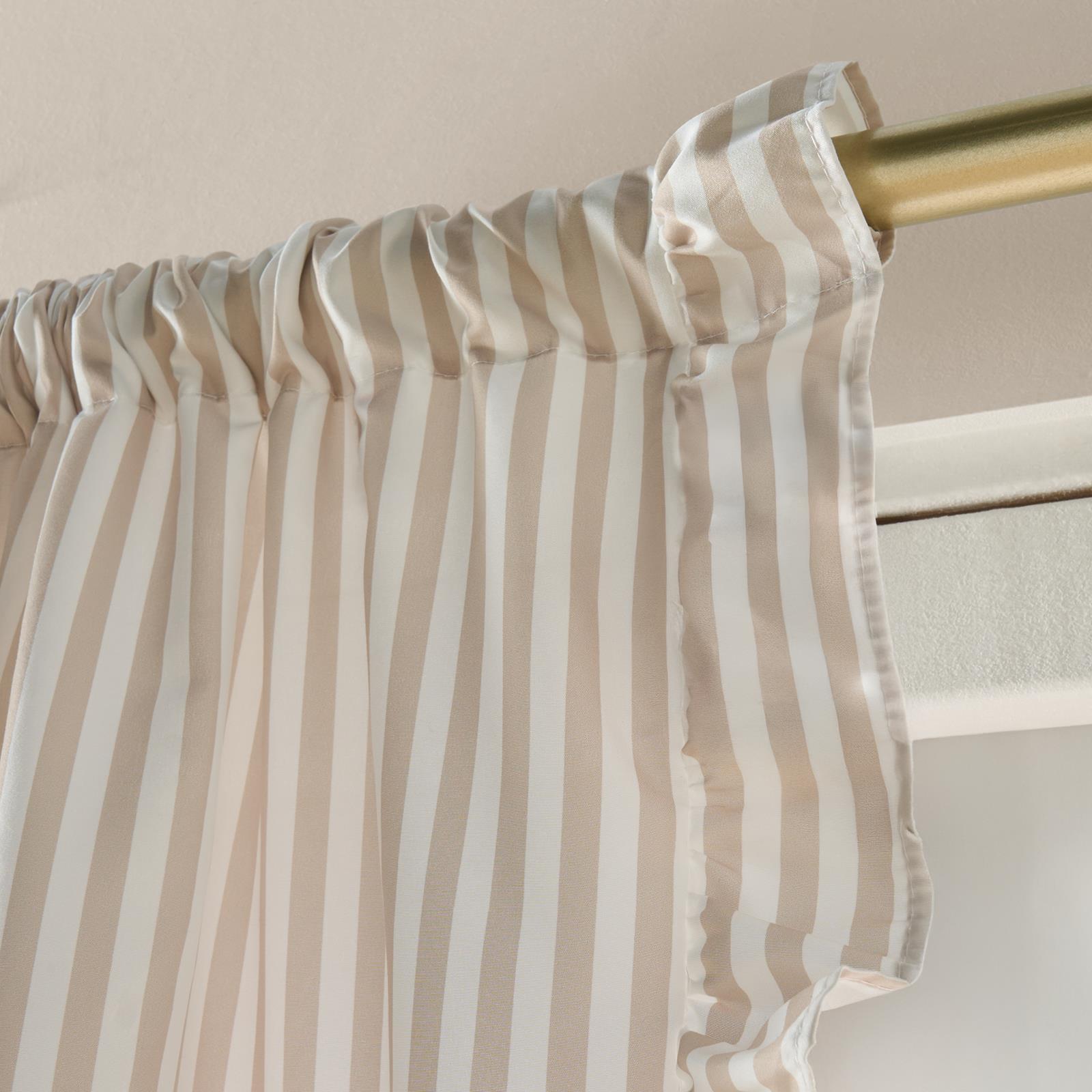 OHS Stripe Frill Voile Net Curtains 2 Window Panels Sheer Rod Slot Top Pair Set
