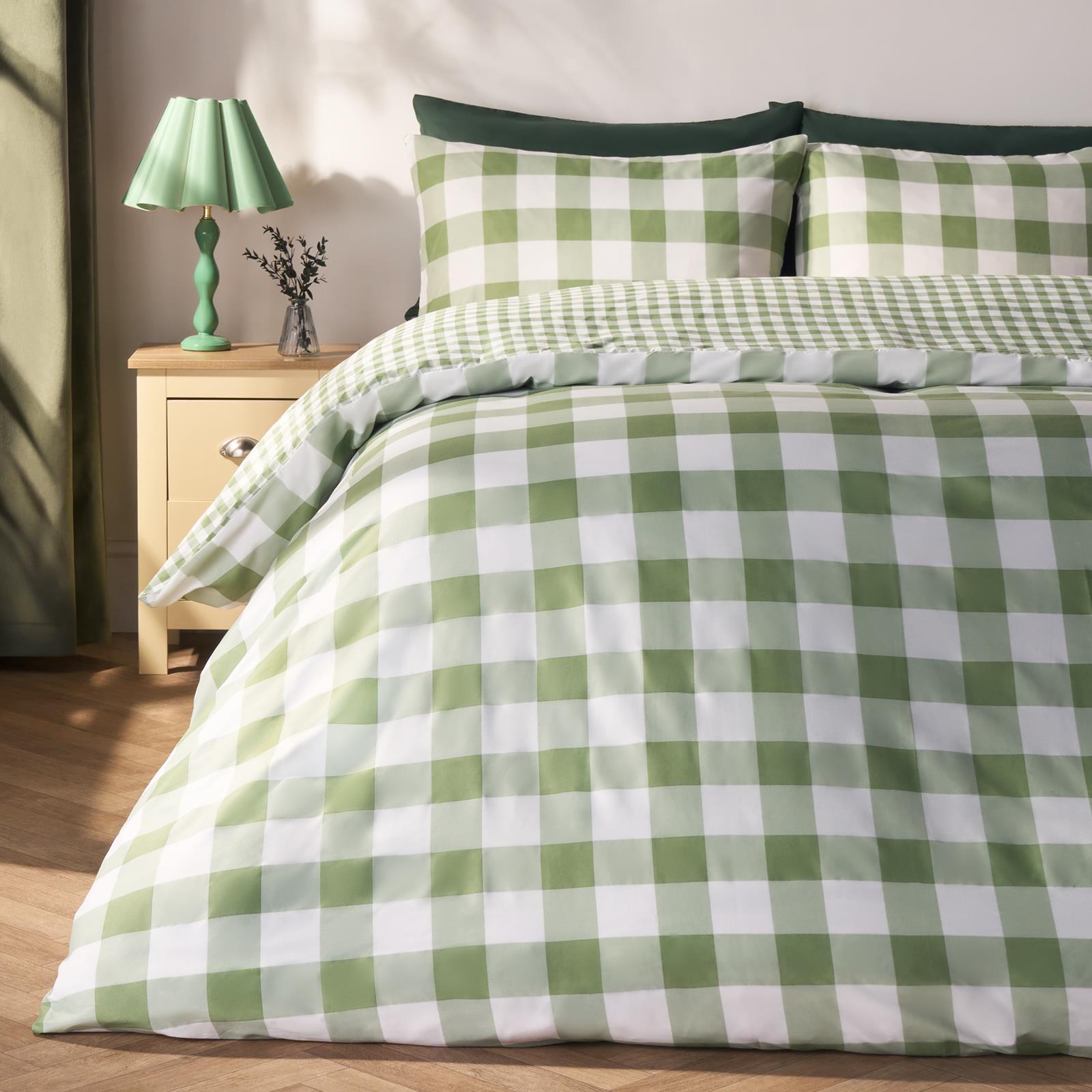 OHS Gingham Duvet Cover Bedding Set Check Quilt Pillowcase Reversible