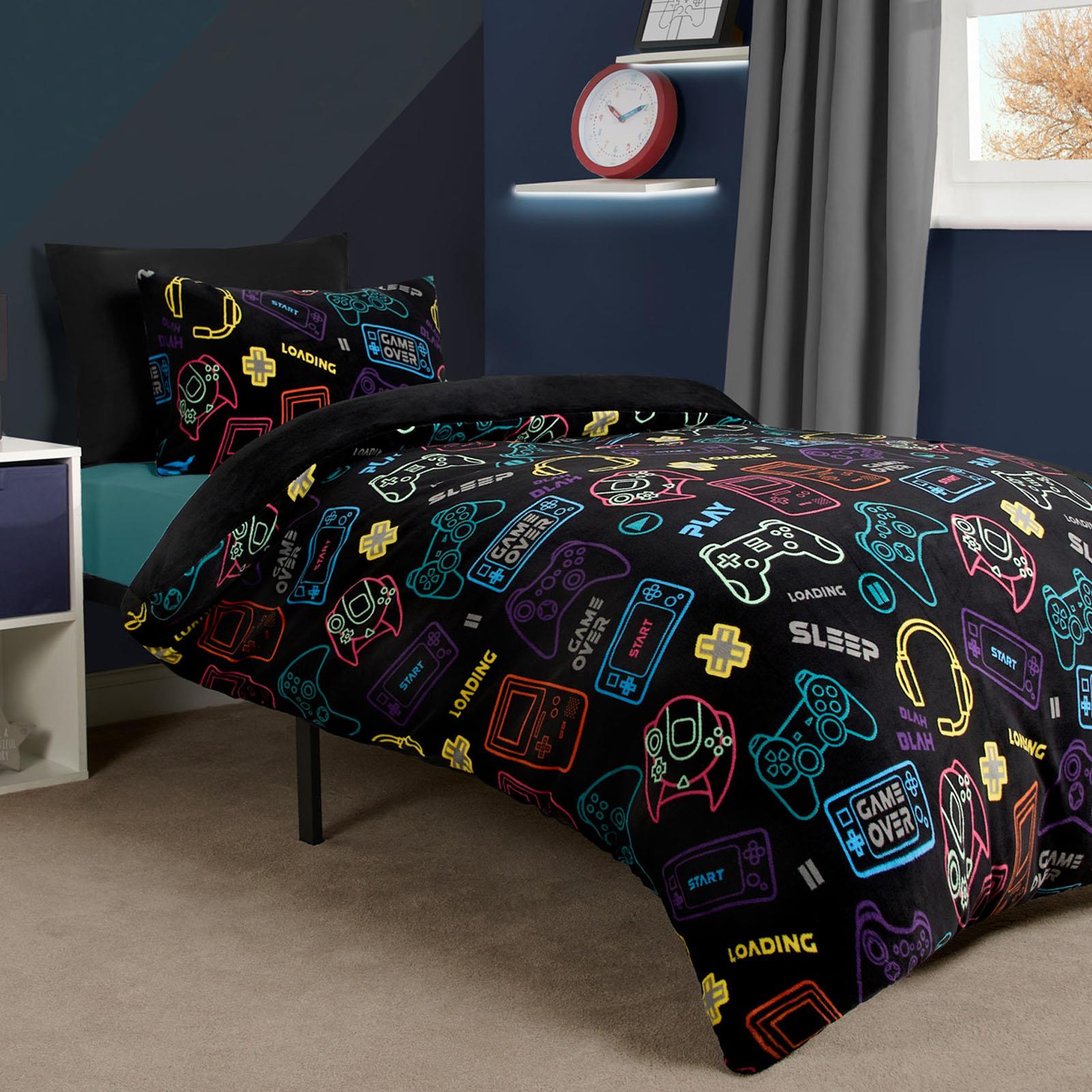 OHS Gaming Print Bedding Set Soft Thermal Fleece Duvet Cover with Pillowcase