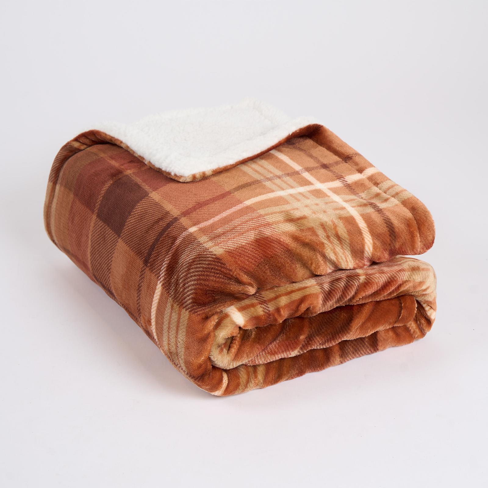 OHS Tartan Throw Sherpa Fleece Plush Flannel Blanket Warm Xmas Soft Bedspread