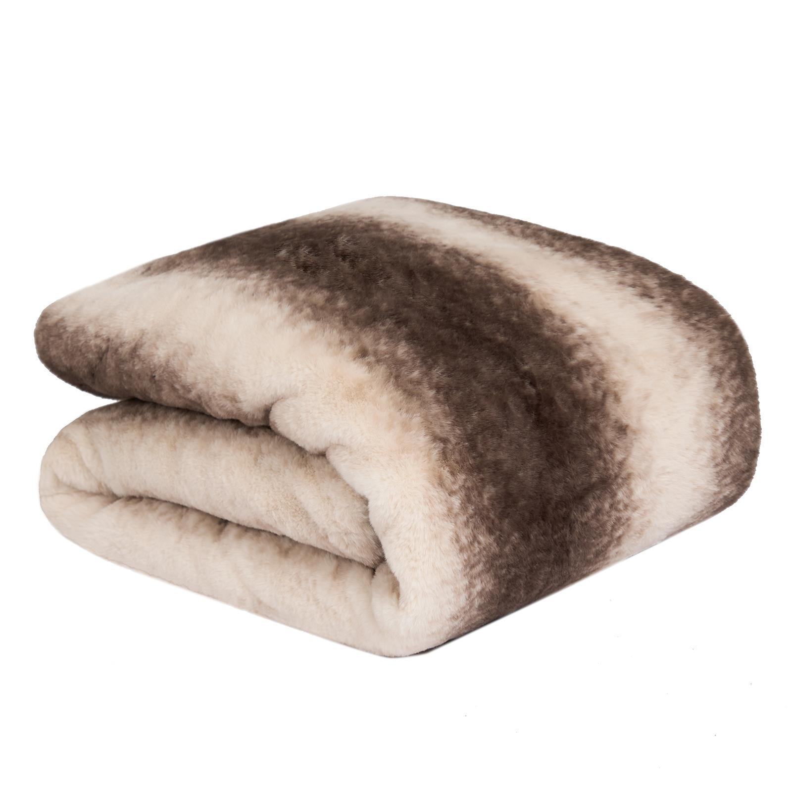 Stripe Throw Over Blanket Faux Fur Fleece Super Soft Plush Sofa Warm Bedspread