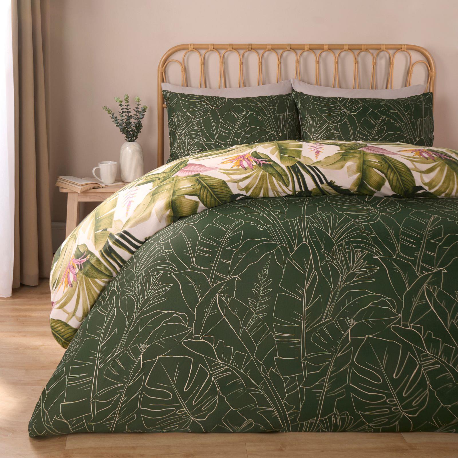 Tropical Duvet Cover Set Leaves Reversible Soft Bedding Quilt with Pillowcases