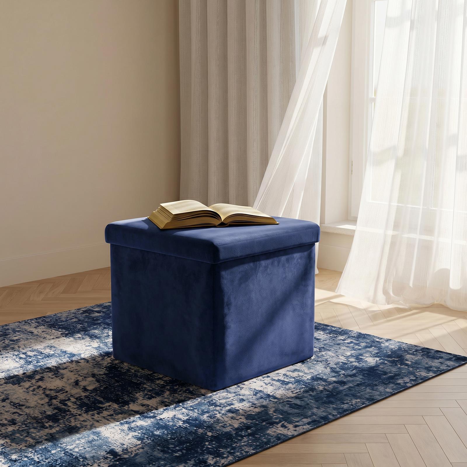 OHS Folding Ottoman Storage Box Footstool Tub Space Saving Velvet Seat