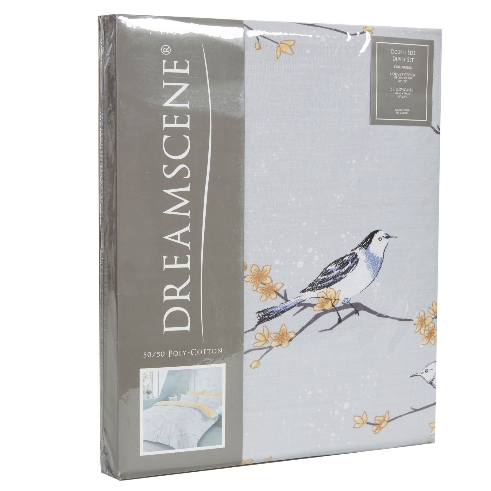 Dreamscene Blossom Bird Quilt Cover with Pillowcase Bedding Set Grey