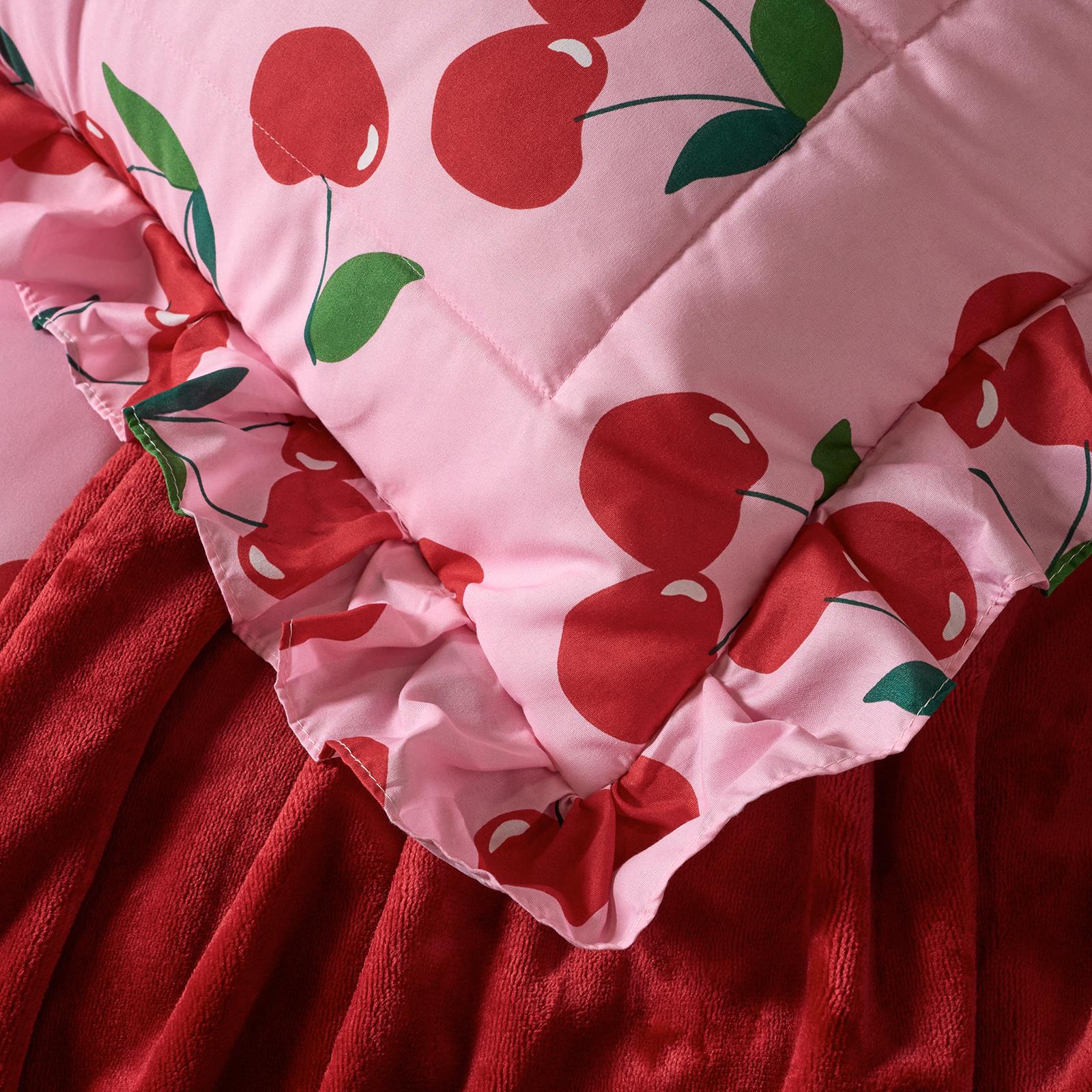 OHS Frill Edge Coverless 7.5 Tog Duvet Cherries Bedding Set with Pillowcase