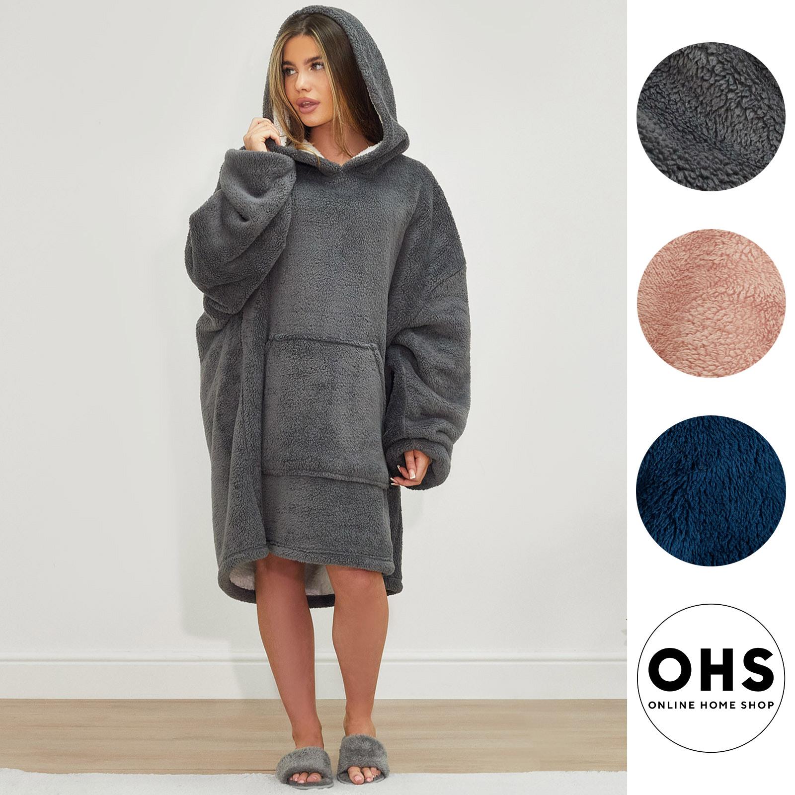 OHS Teddy Fleece Sherpa Lined Hooded Blanket Soft Oversized Adults Throw