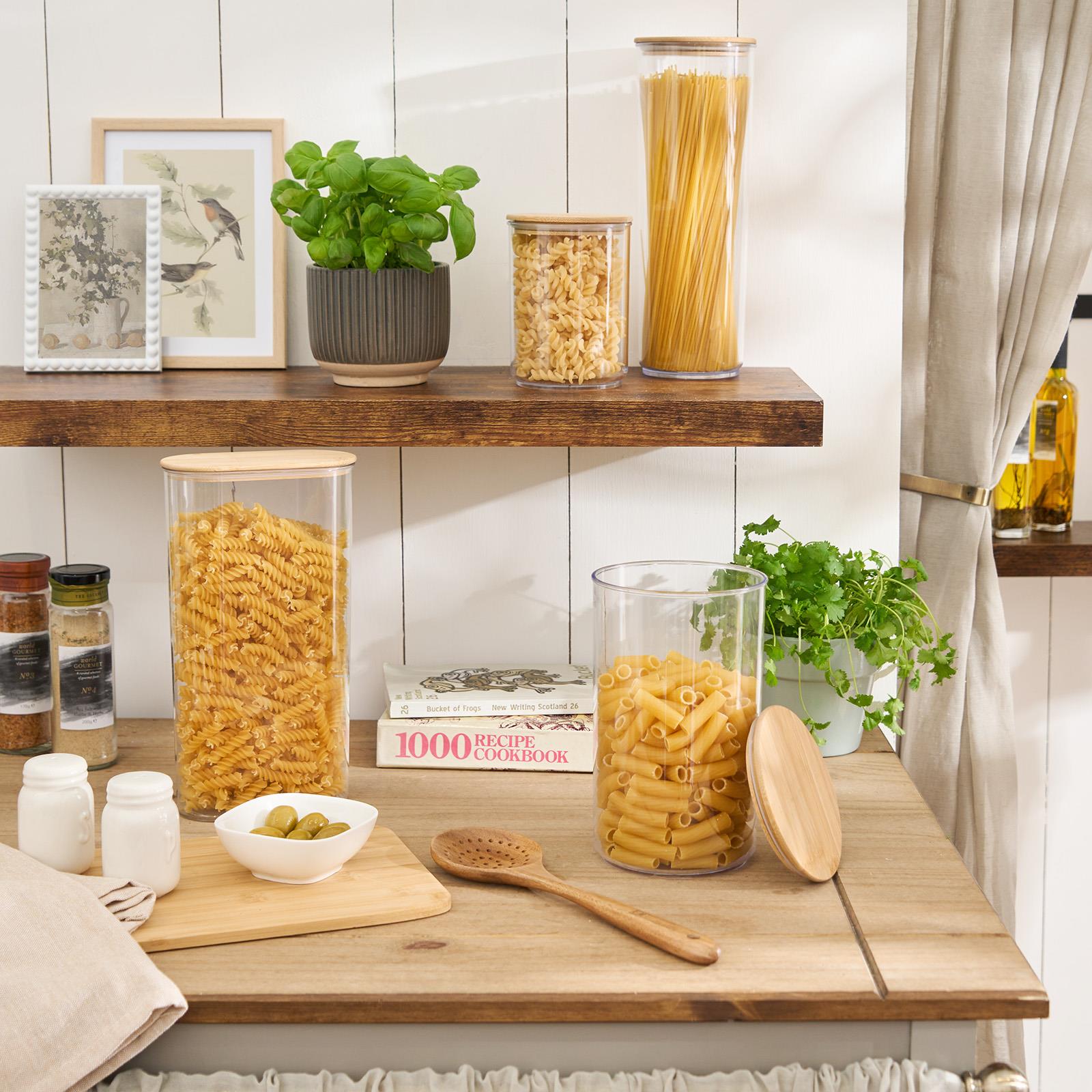 Clear Storage Tub with Lid Pasta Dry Food Container Fresh Durable Plastic Bamboo