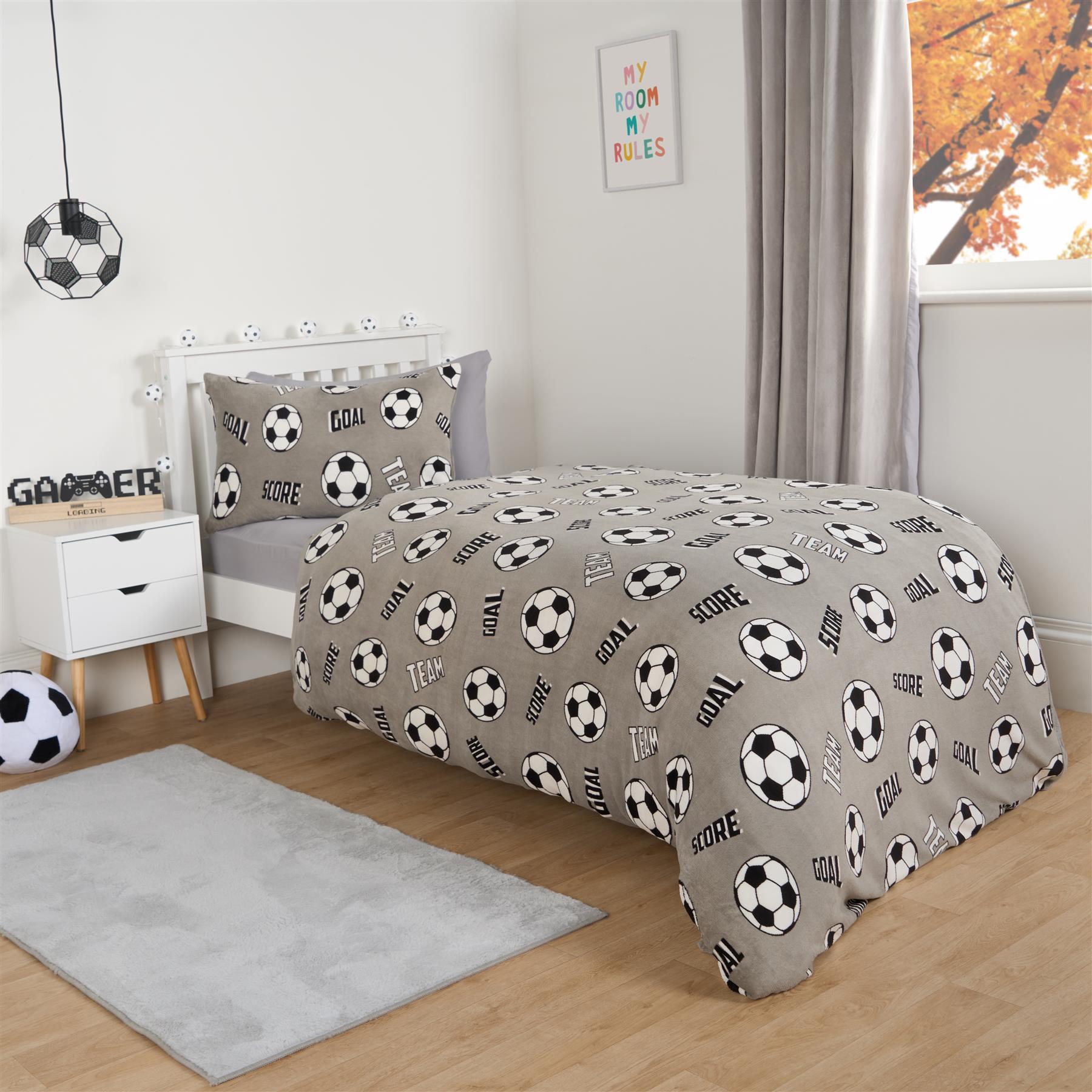 Football Fleece Duvet Cover Kids Warm Reversible Bedding Supersoft Thermal Quilt