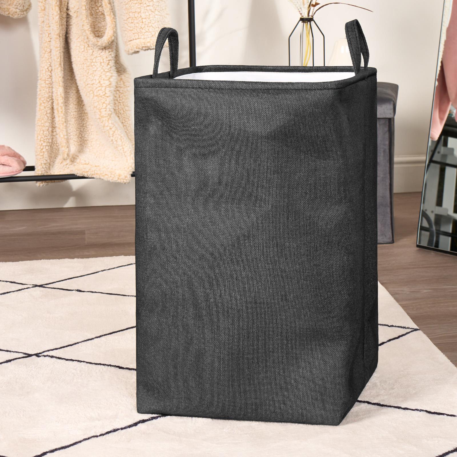 Laundry Basket Bag Foldable Drawstring Clothes Bin Organiser Faux Linen Handles