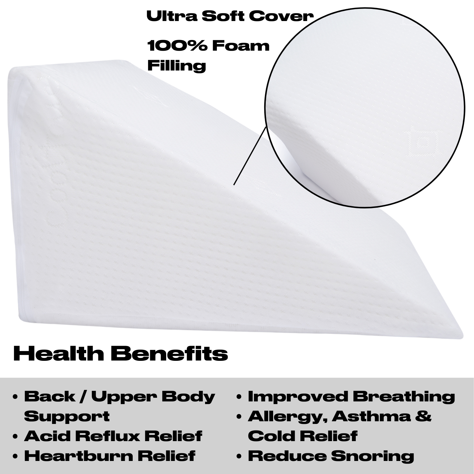Bed Wedge Pillow Back Support Cushion Memory Foam Acid Reflux Removable Cover