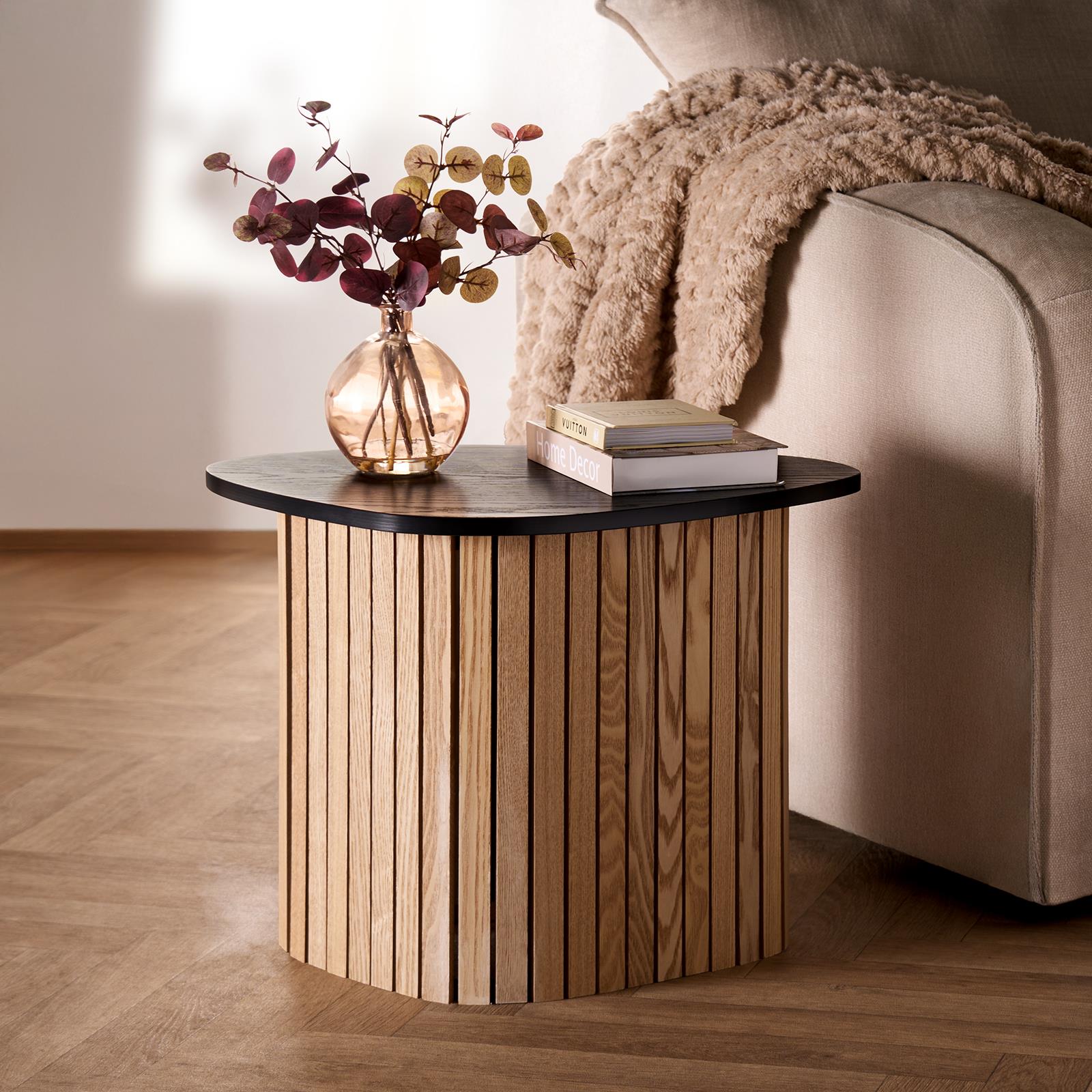 OHS Madison Side Table Ribbed Wood Effect Corner Bedside Coffee Table