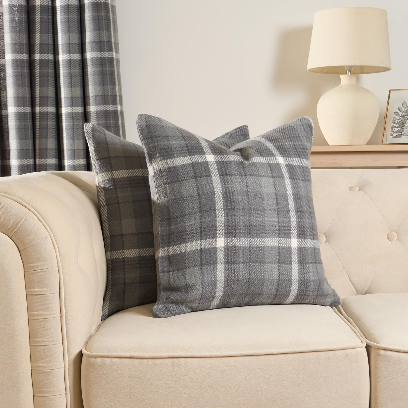 Woven Check Cushion Covers Tartan Pack of 2/4 Filled Case Pad Set 18