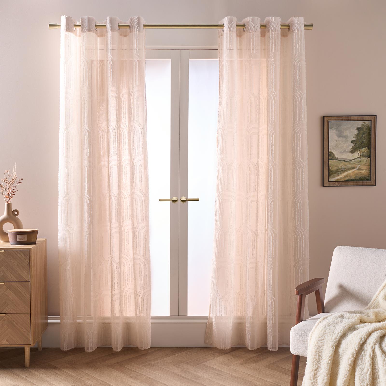 OHS Tufted Arches Voile Net Curtains Pair of 2 Window Panels Slot Top Set
