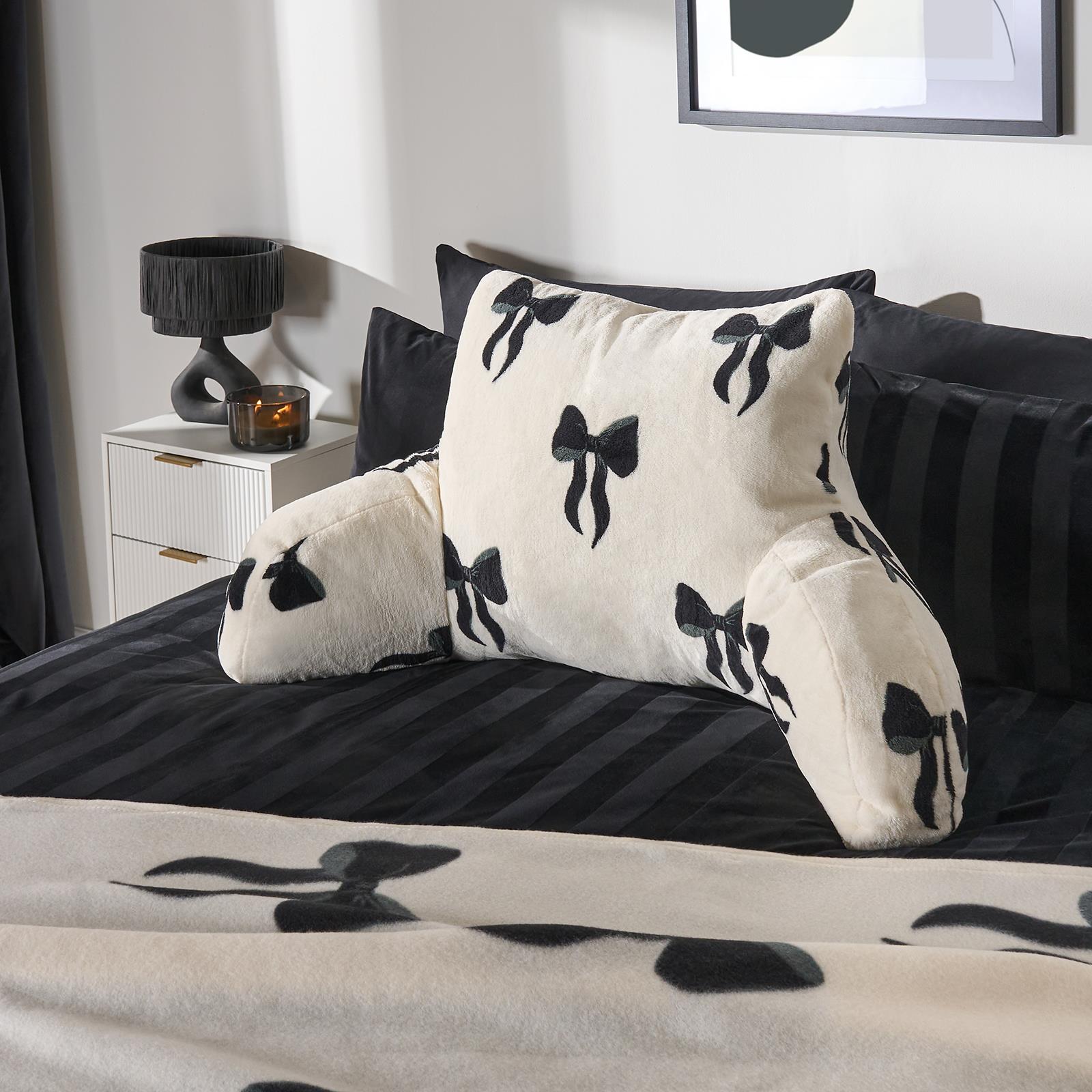 OHS Bows Cuddle Cushion Fleece Back Support Reading Pillow with Arms Bed Chair
