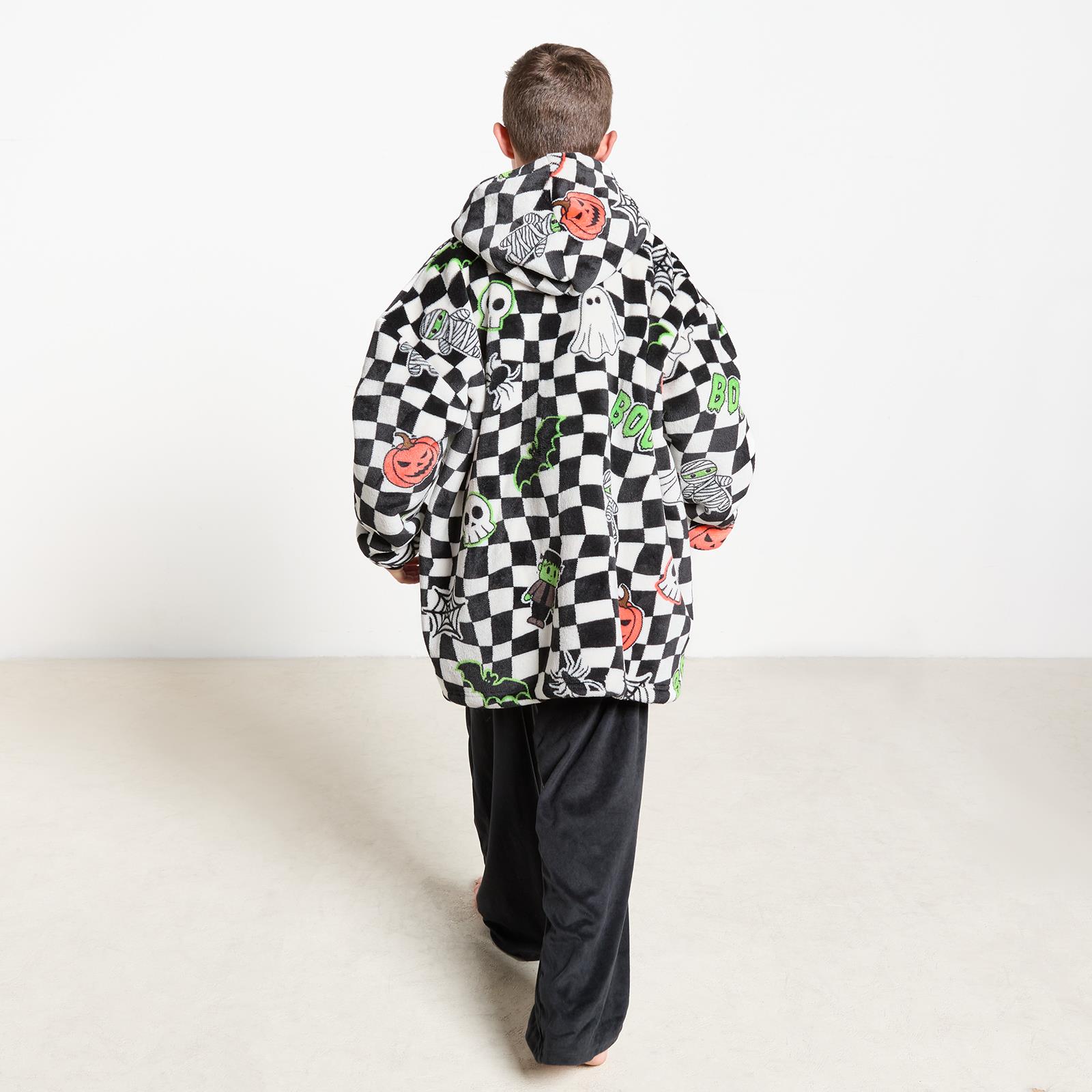 OHS Kids Hoodie Blanket Halloween Prints Sherpa Lined Wearable Throw
