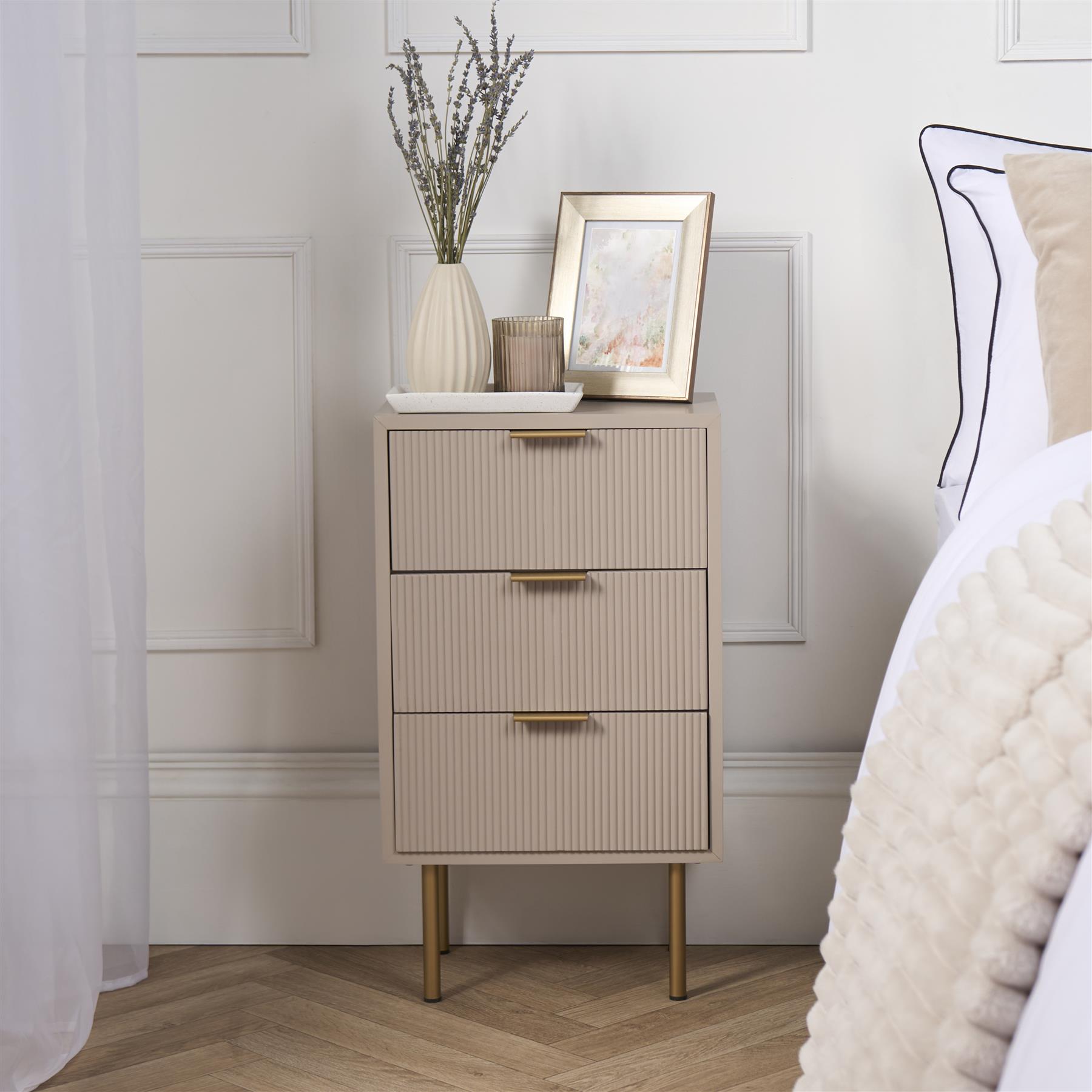 Ribbed Bedside Table Modern Bedroom 3/4 Draw Office Nightstand Living Room Unit - Picture 45 of 71