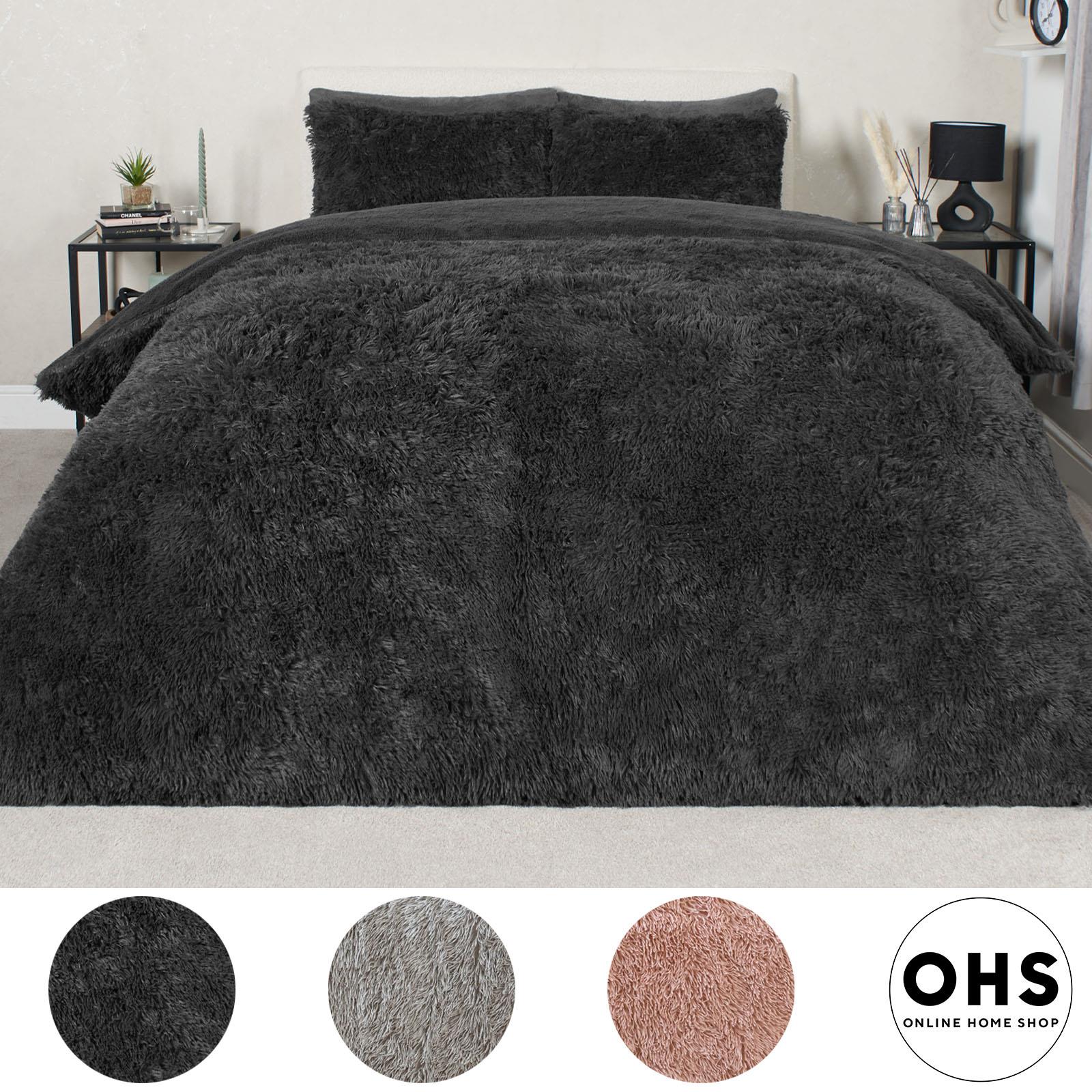 OHS Teddy Bedding Set Soft Fleece Faux Fur Fluffy Cosy Warm Duvet Cover