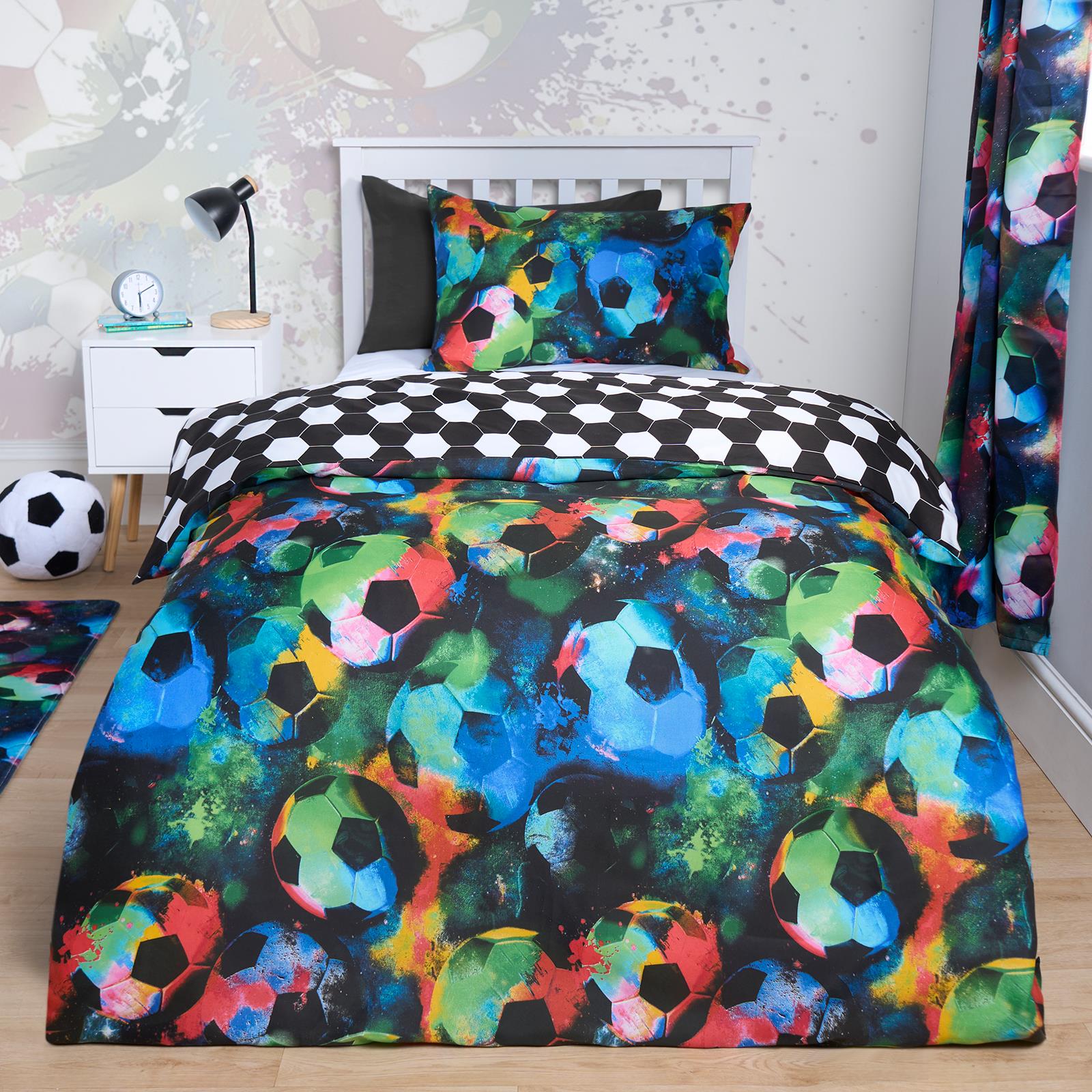 Football Duvet Cover Bedding Set Quilt Pillowcase Soft Reversible Neon Galaxy