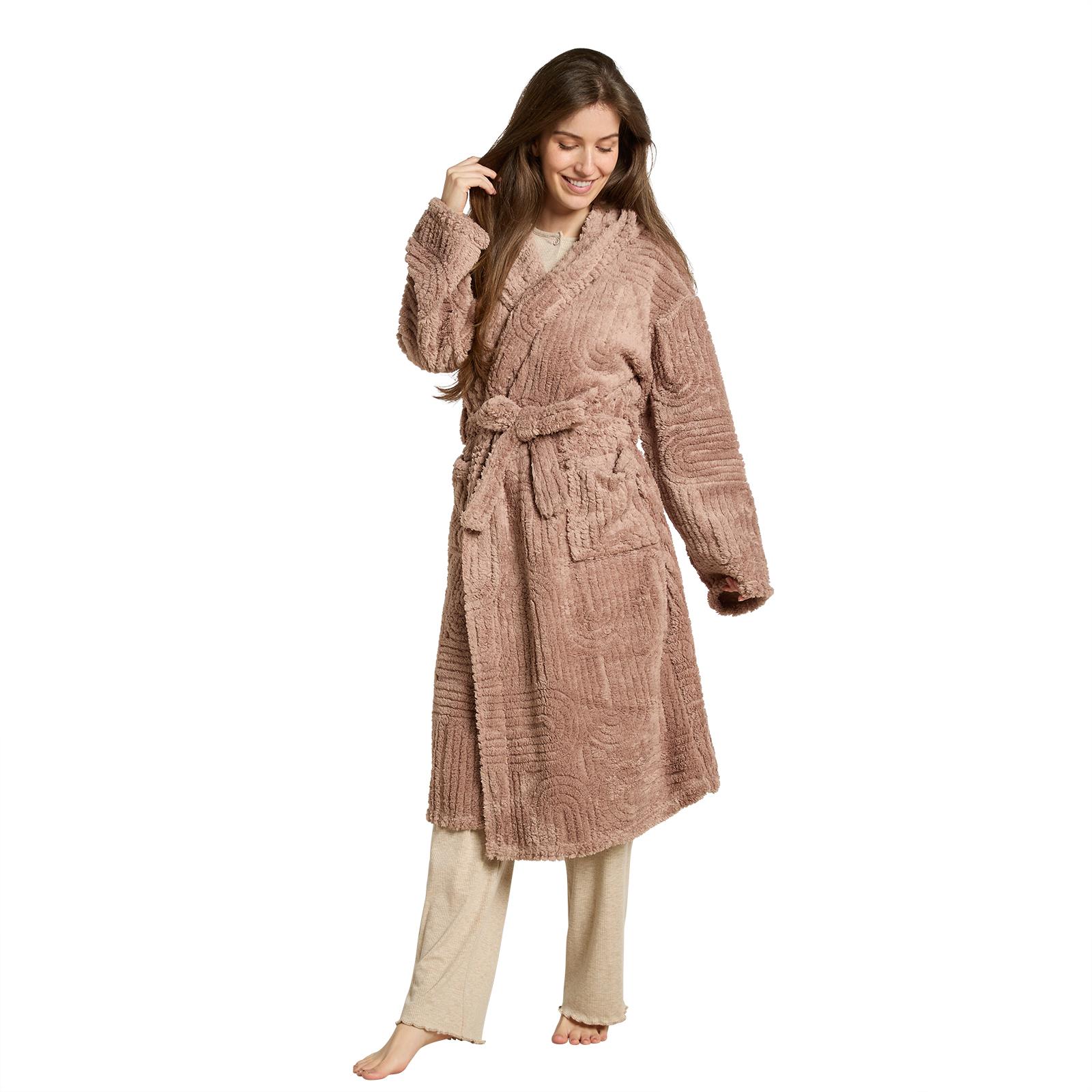 OHS Tufted Dressing Gown Soft Fleece Robe Thermal Bathrobe Hooded Loungewear