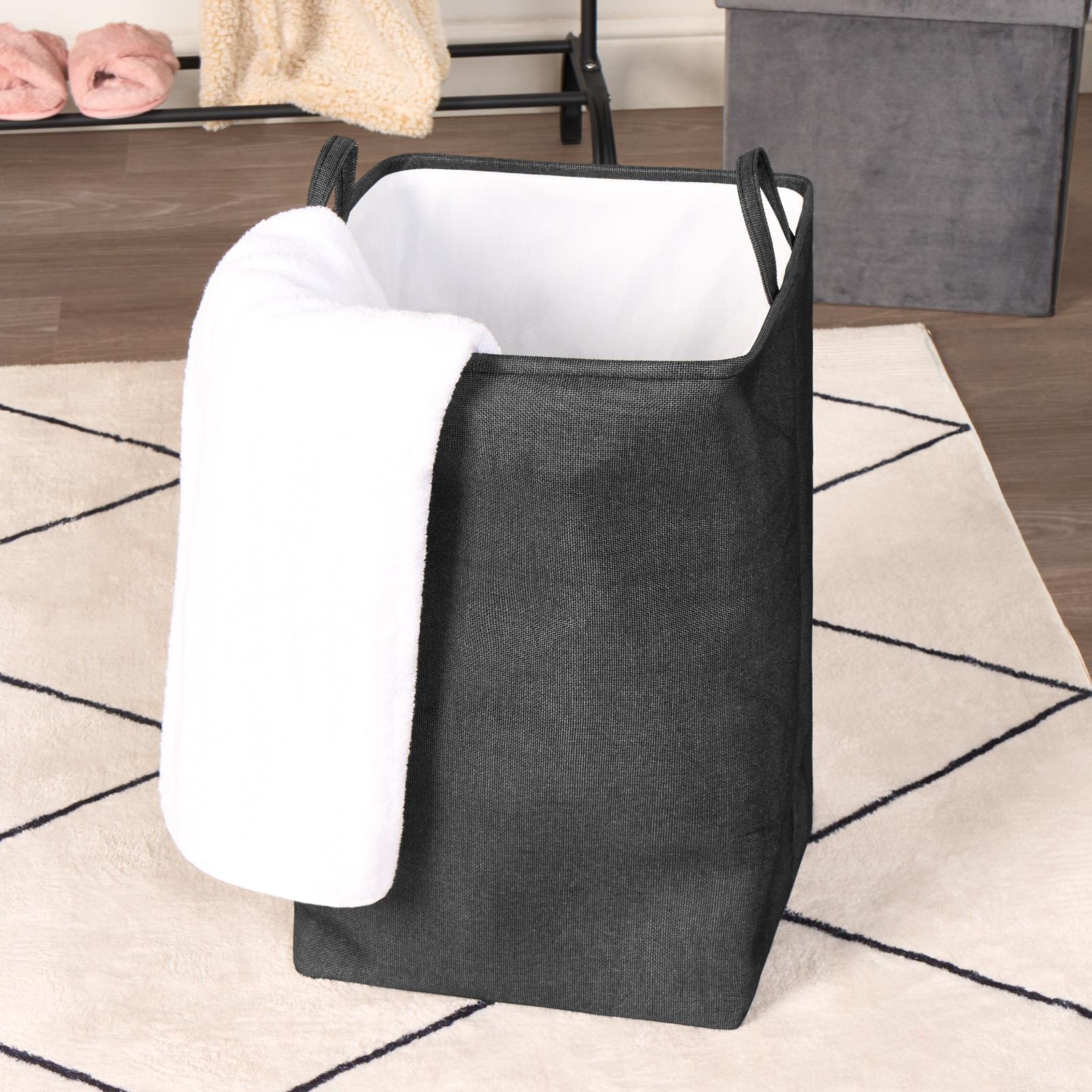 Laundry Basket Bag Foldable Drawstring Clothes Bin Organiser Faux Linen Handles
