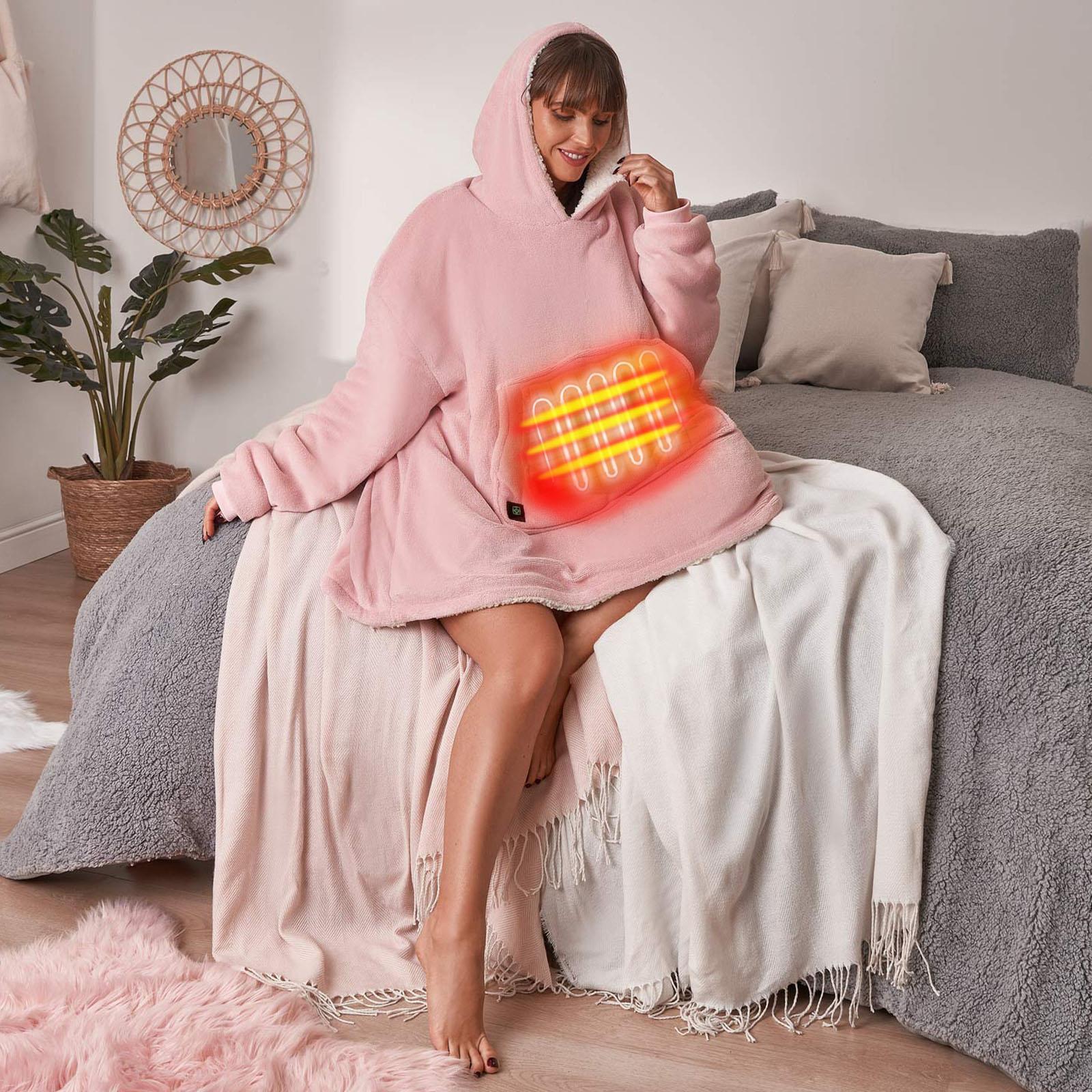 OHS Electric Heated Oversized Hoodie Blanket with Sleeves Wearable Sherpa Giant