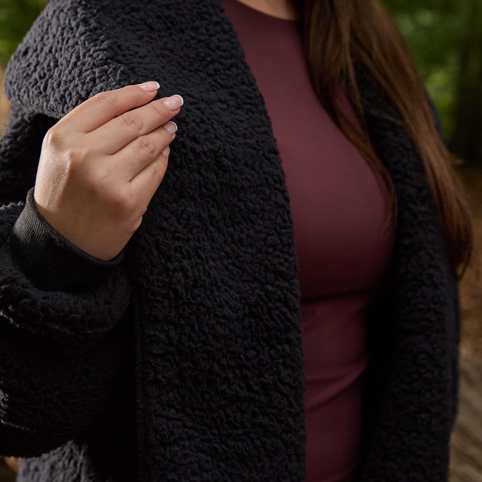 OHS Waterfall Short Cardigan Teddy Fleece Open Front Wrap Loungewear Outwear